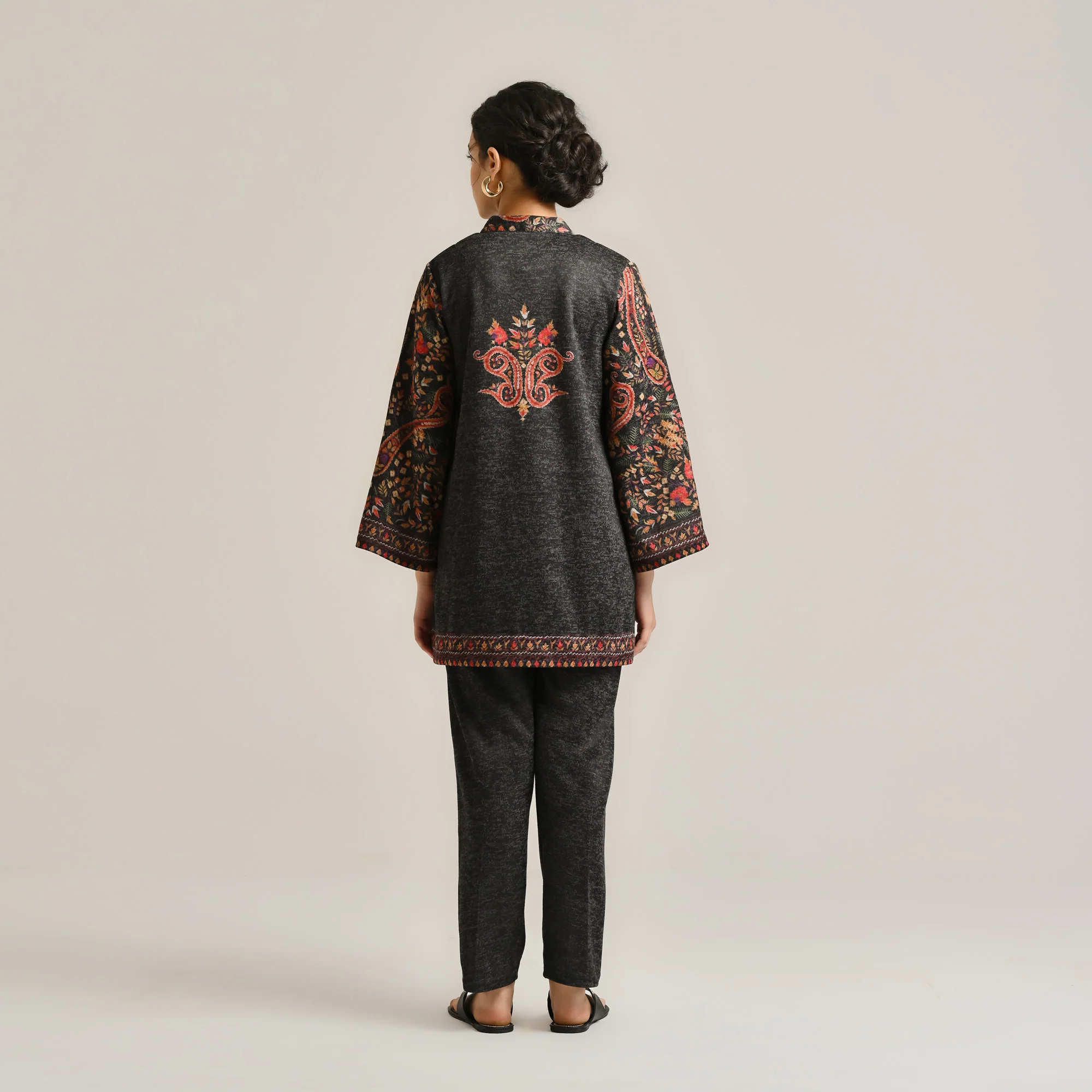Black Kashmiri Inspired Contemporary Woollen Co-ord Set - Image 7