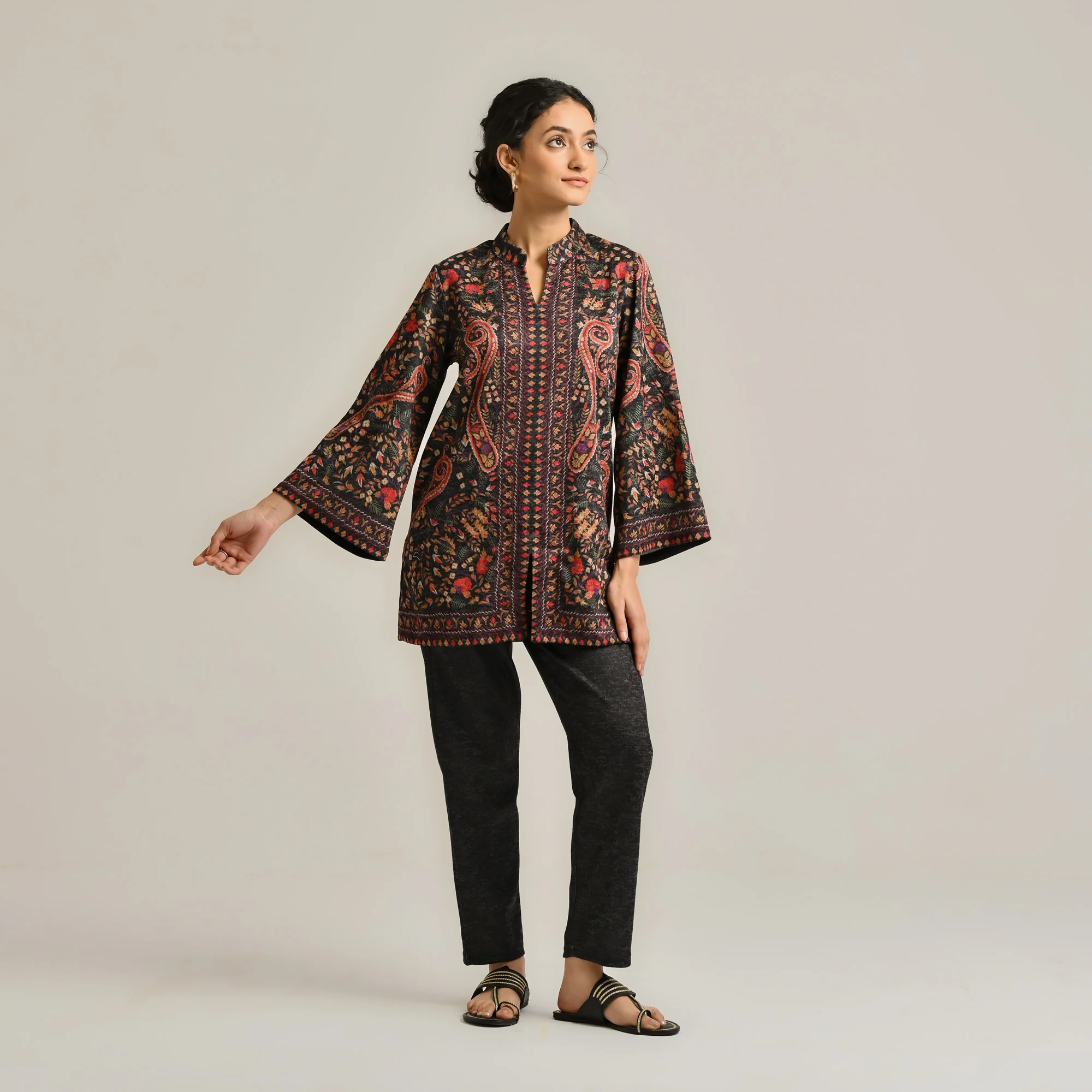 Black Kashmiri Inspired Contemporary Woollen Co-ord Set - Image 8