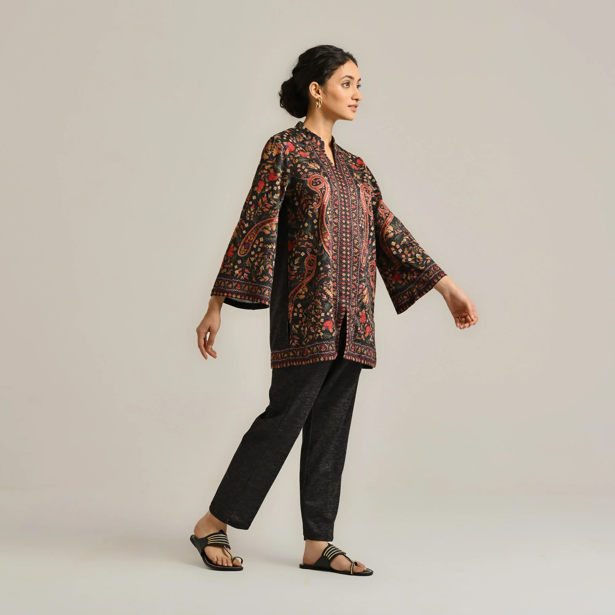 Black Kashmiri Inspired Contemporary Woollen Co-ord Set - Image 9