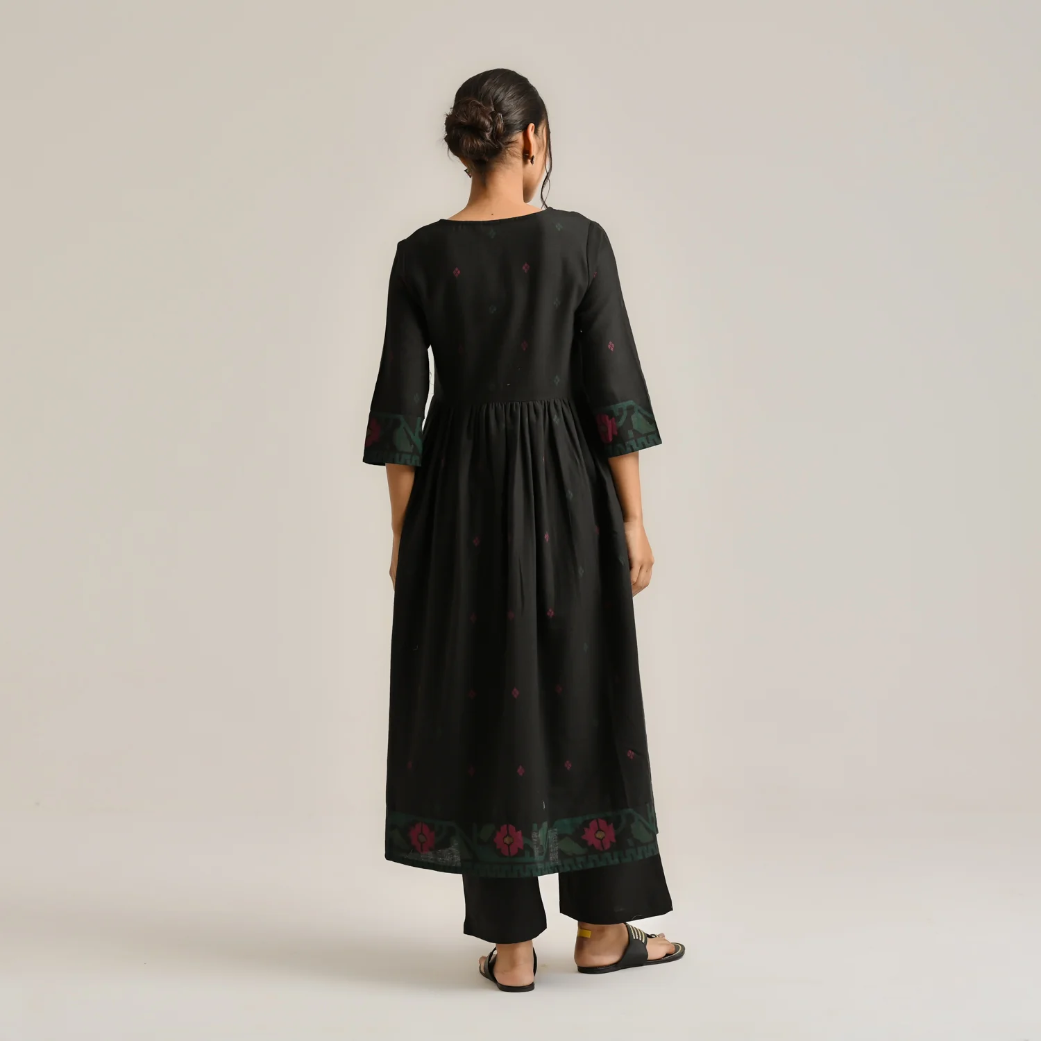 Black Linen Cotton Jamdani Inspired Kurta Set - Image 8