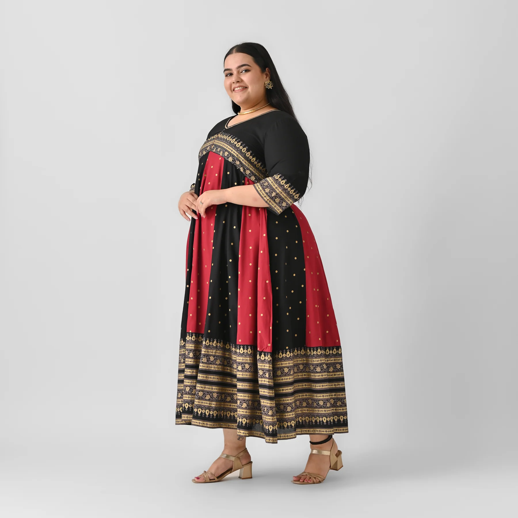 Black & Maroon Long Kalidaar Dress with Border Details - SOM - Image 3