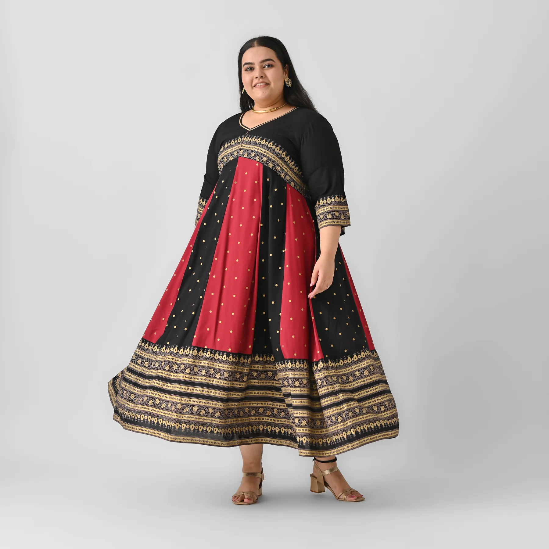 Black & Maroon Long Kalidaar Dress with Border Details - SOM - Image 4