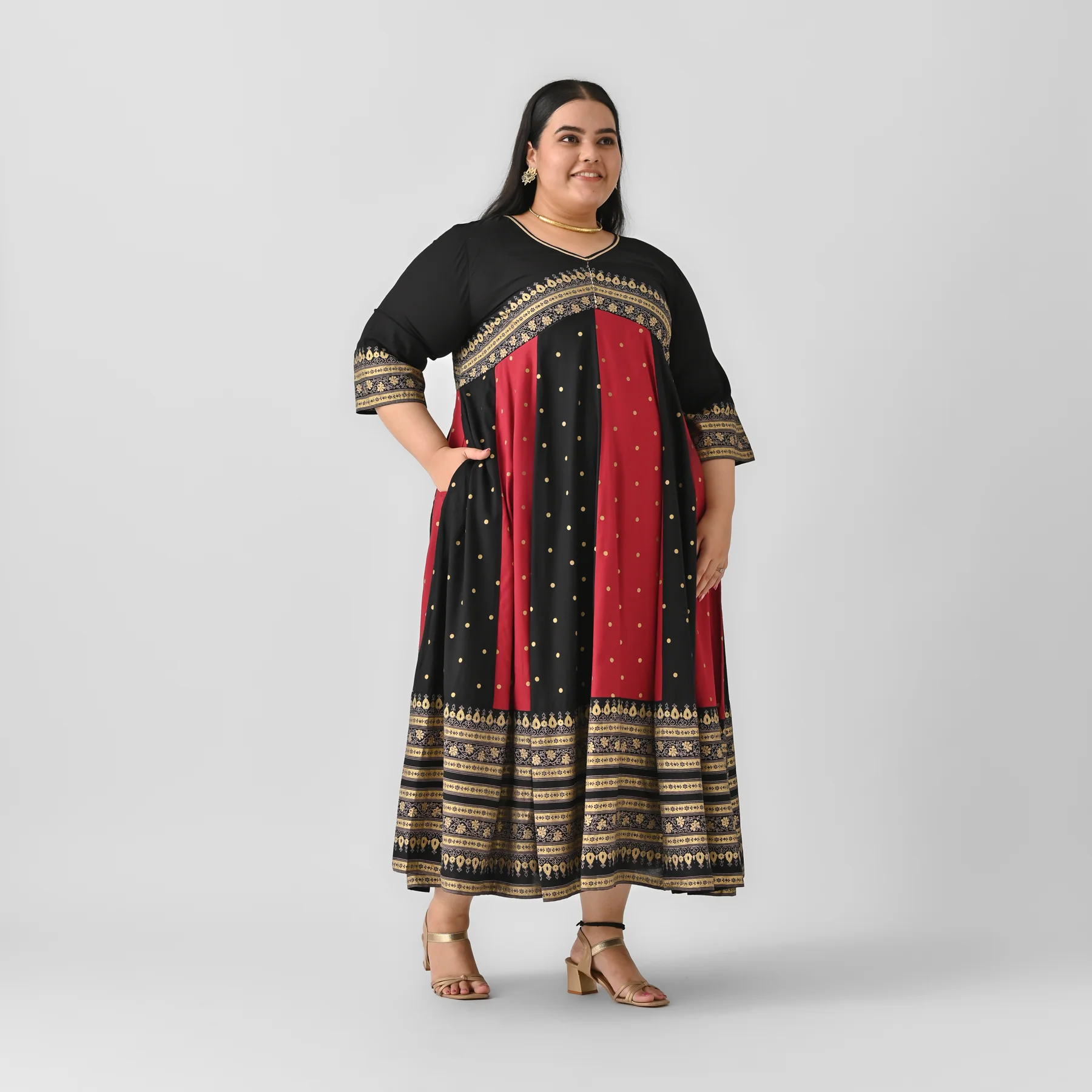 Black & Maroon Long Kalidaar Dress with Border Details - SOM - Image 5