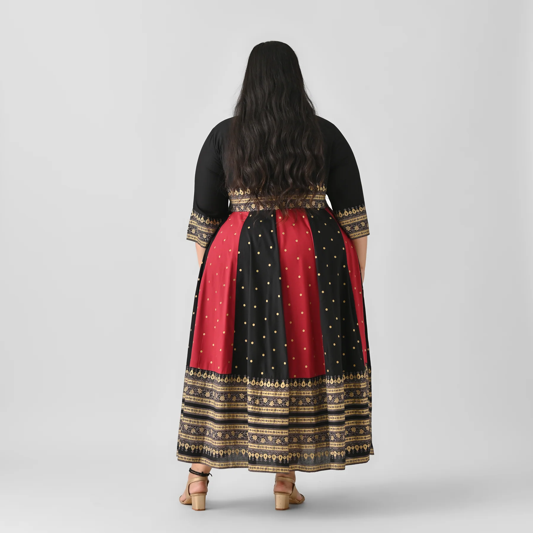 Black & Maroon Long Kalidaar Dress with Border Details - SOM - Image 6