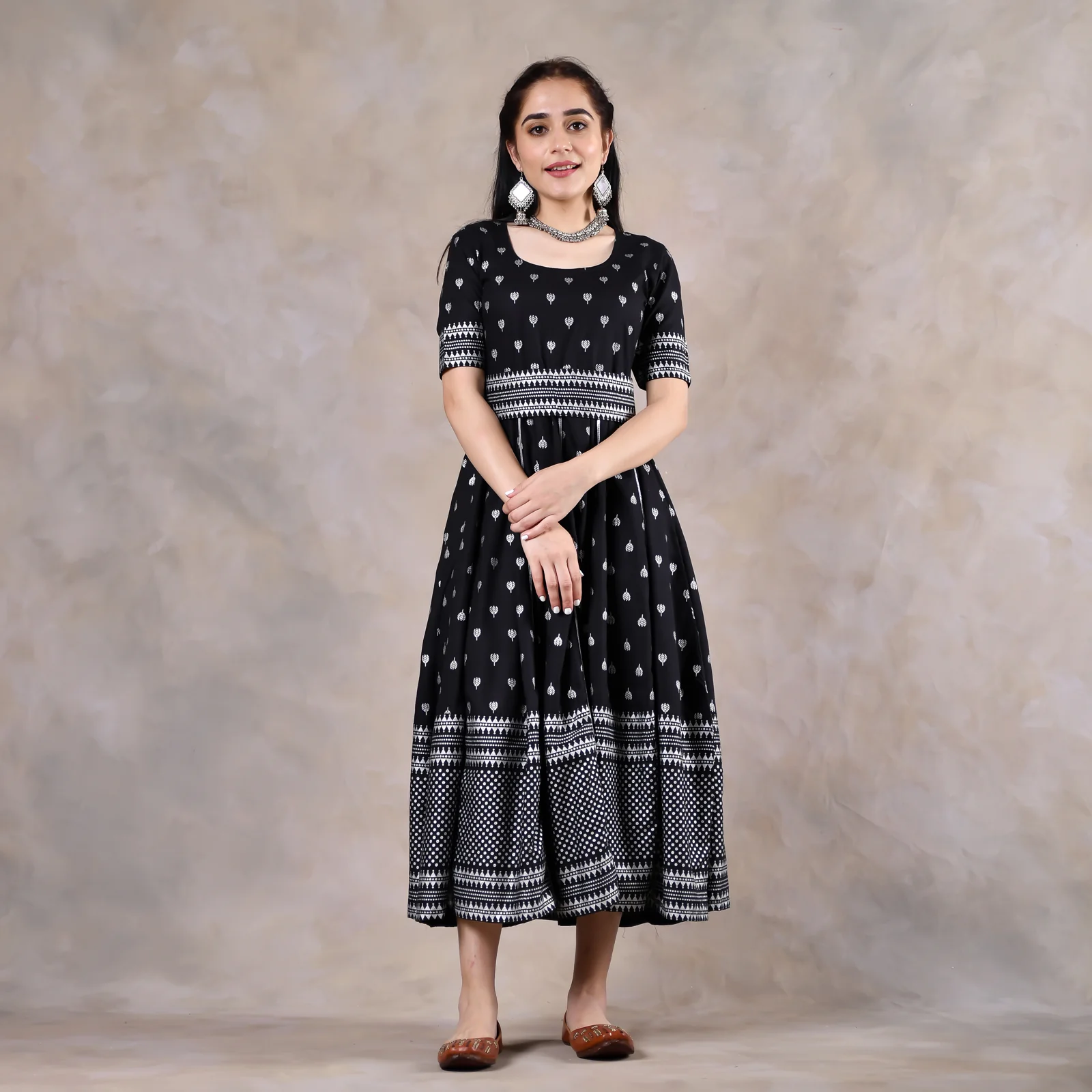 Black Polka Dress with Gota Work - Image 3