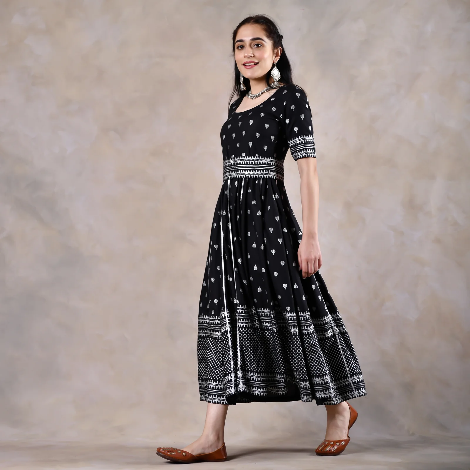 Black Polka Dress with Gota Work - Image 4