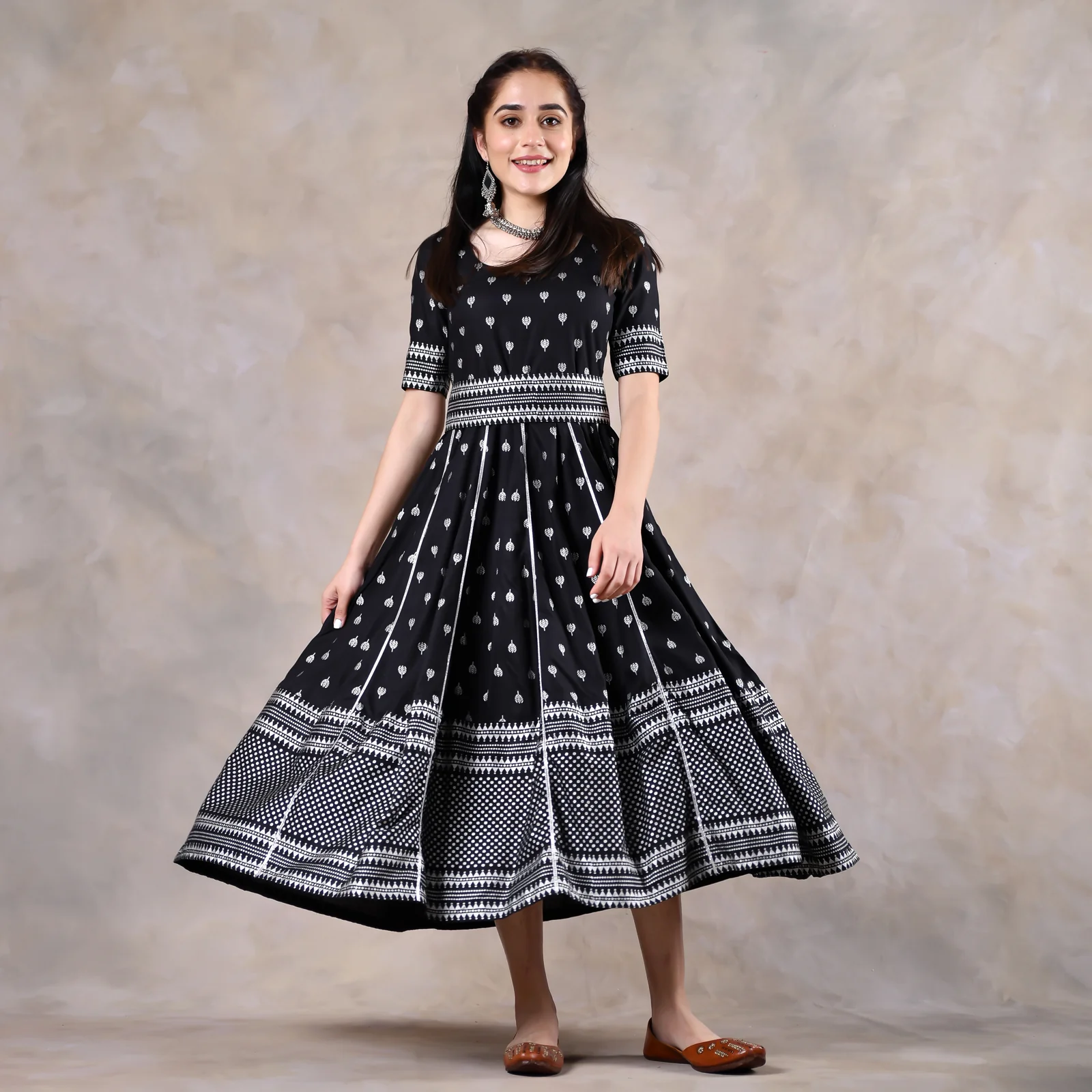 Black Polka Dress with Gota Work - Image 5