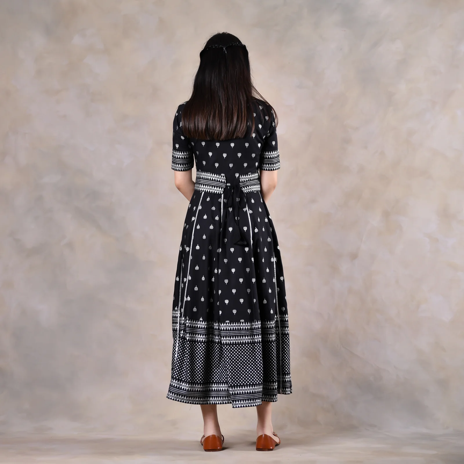 Black Polka Dress with Gota Work - Image 6