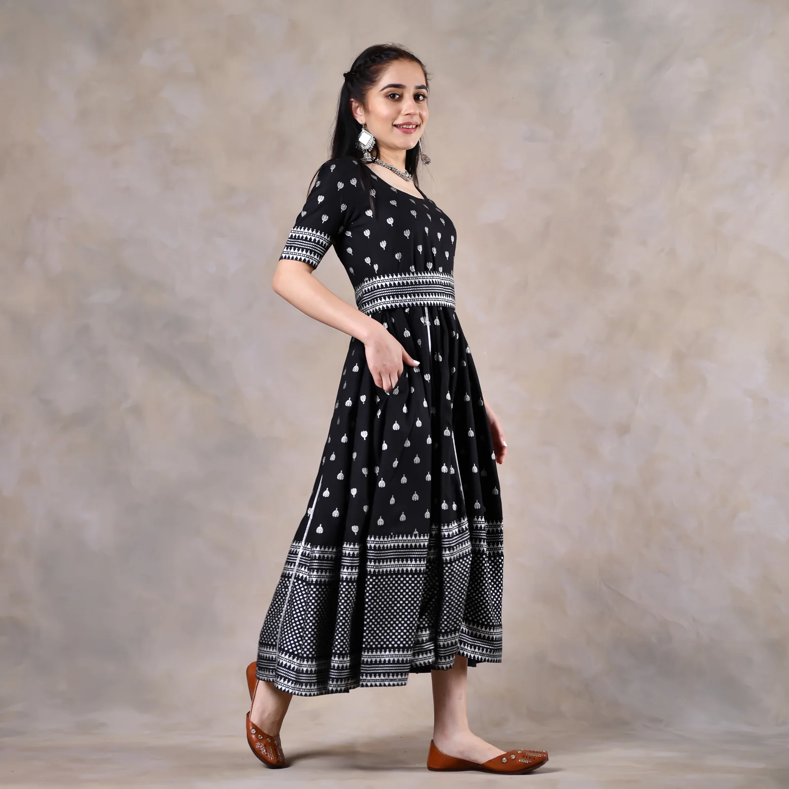 Black Polka Dress with Gota Work - Image 7
