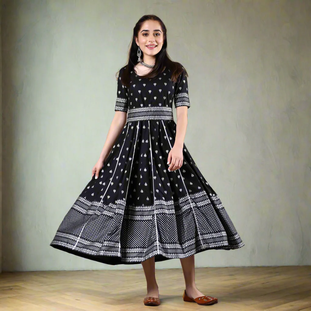 Black Polka Dress with Gota Work - Image 8