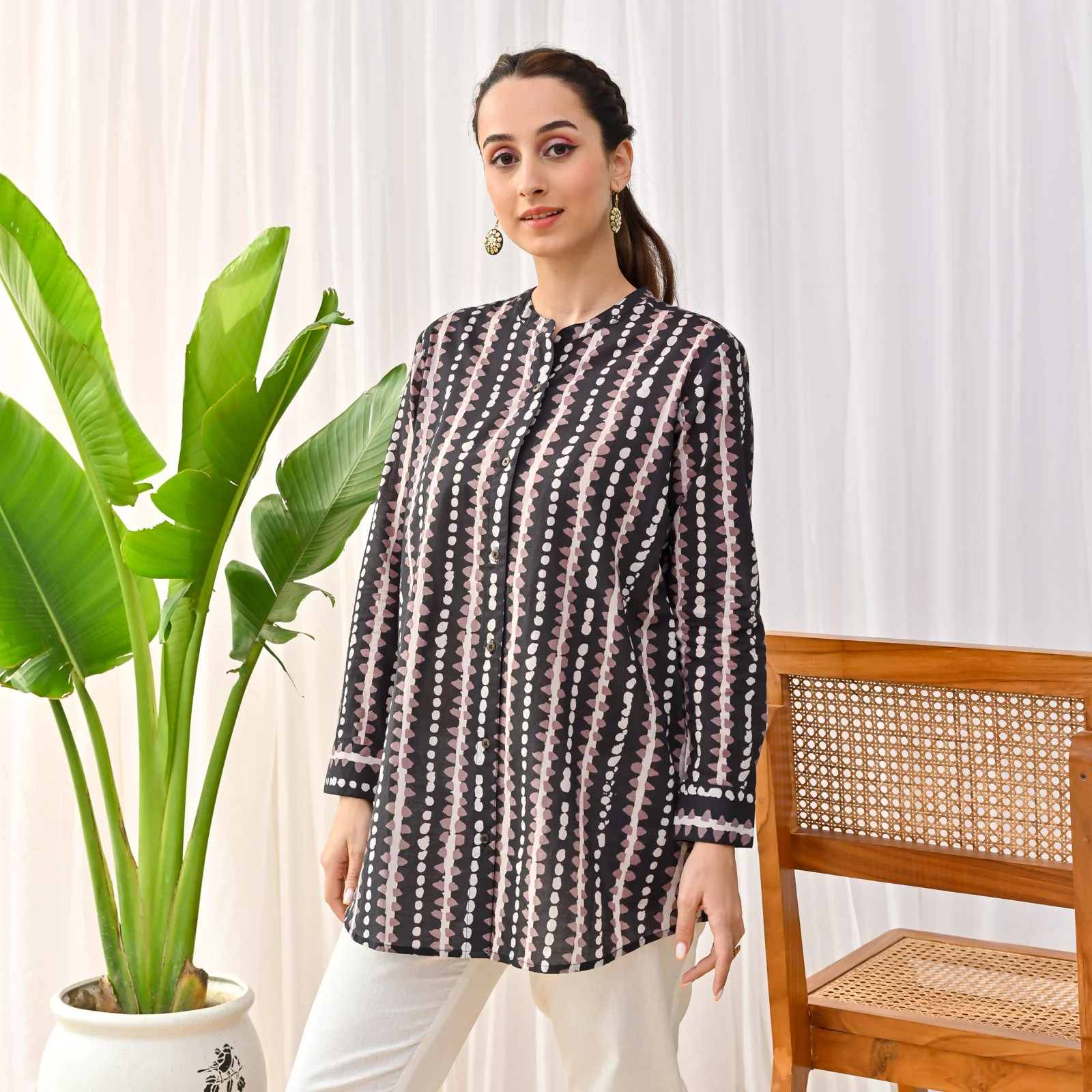 Black Stone Printed Shirt Tunic - Image 5