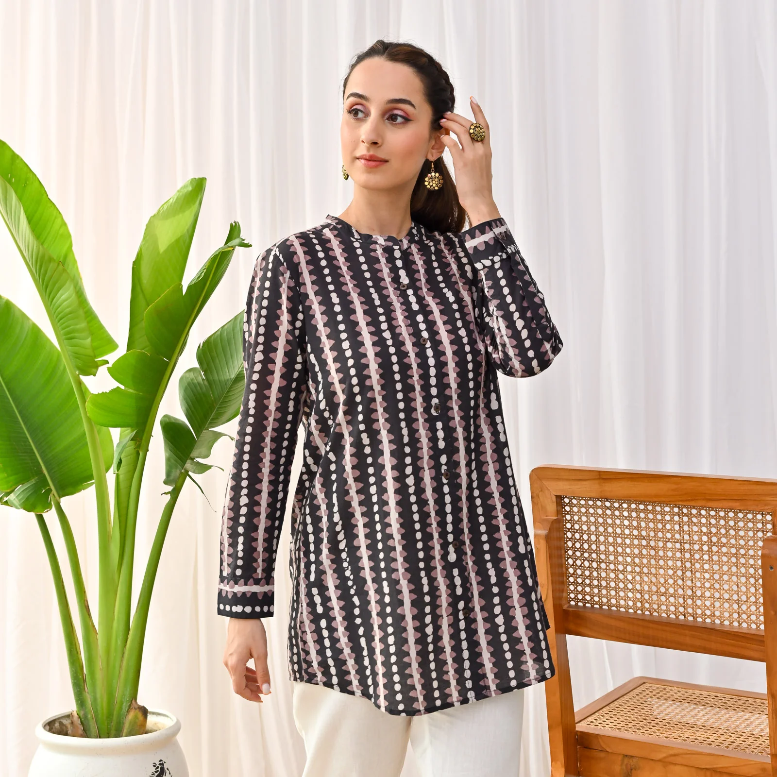 Black Stone Printed Shirt Tunic - Image 6