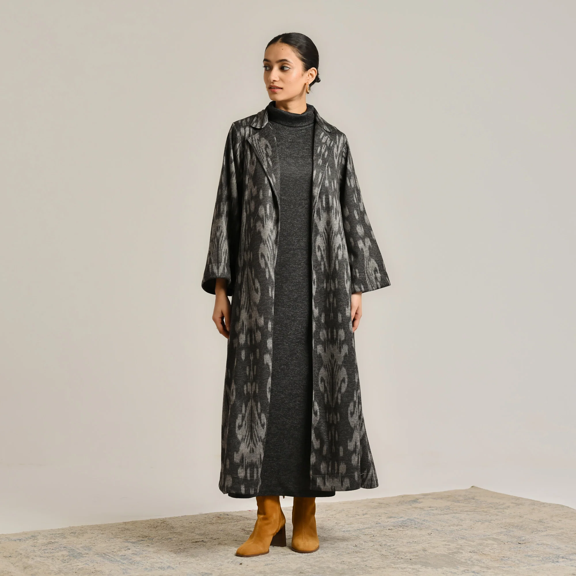 Black Woollen Statement Trench Coat with Belt Detail - Image 4