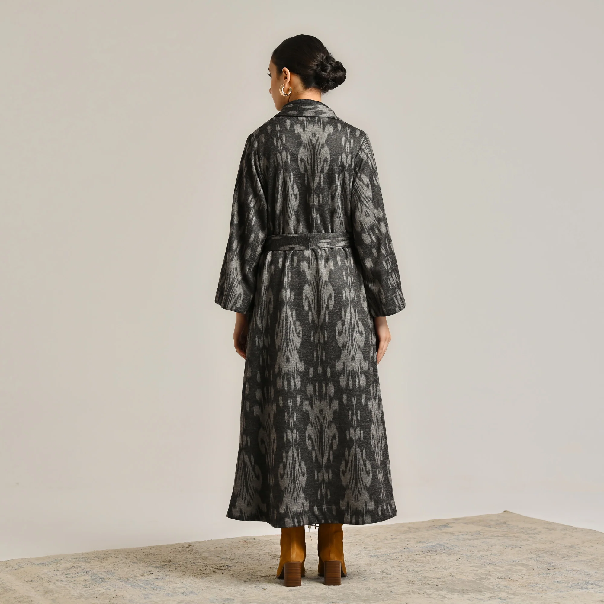 Black Woollen Statement Trench Coat with Belt Detail - Image 9
