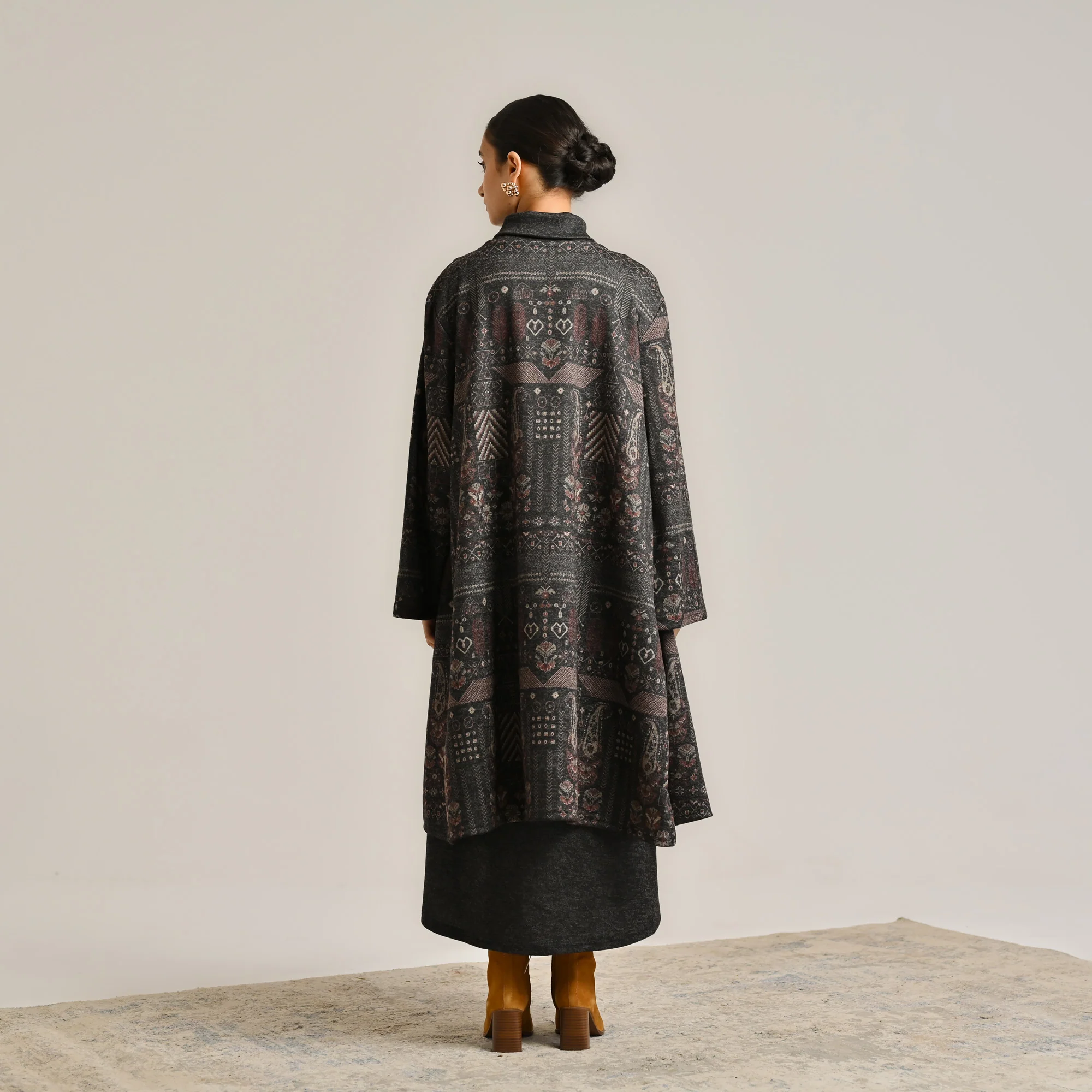 Black Woollen Winter Dress with Shrug - Image 8