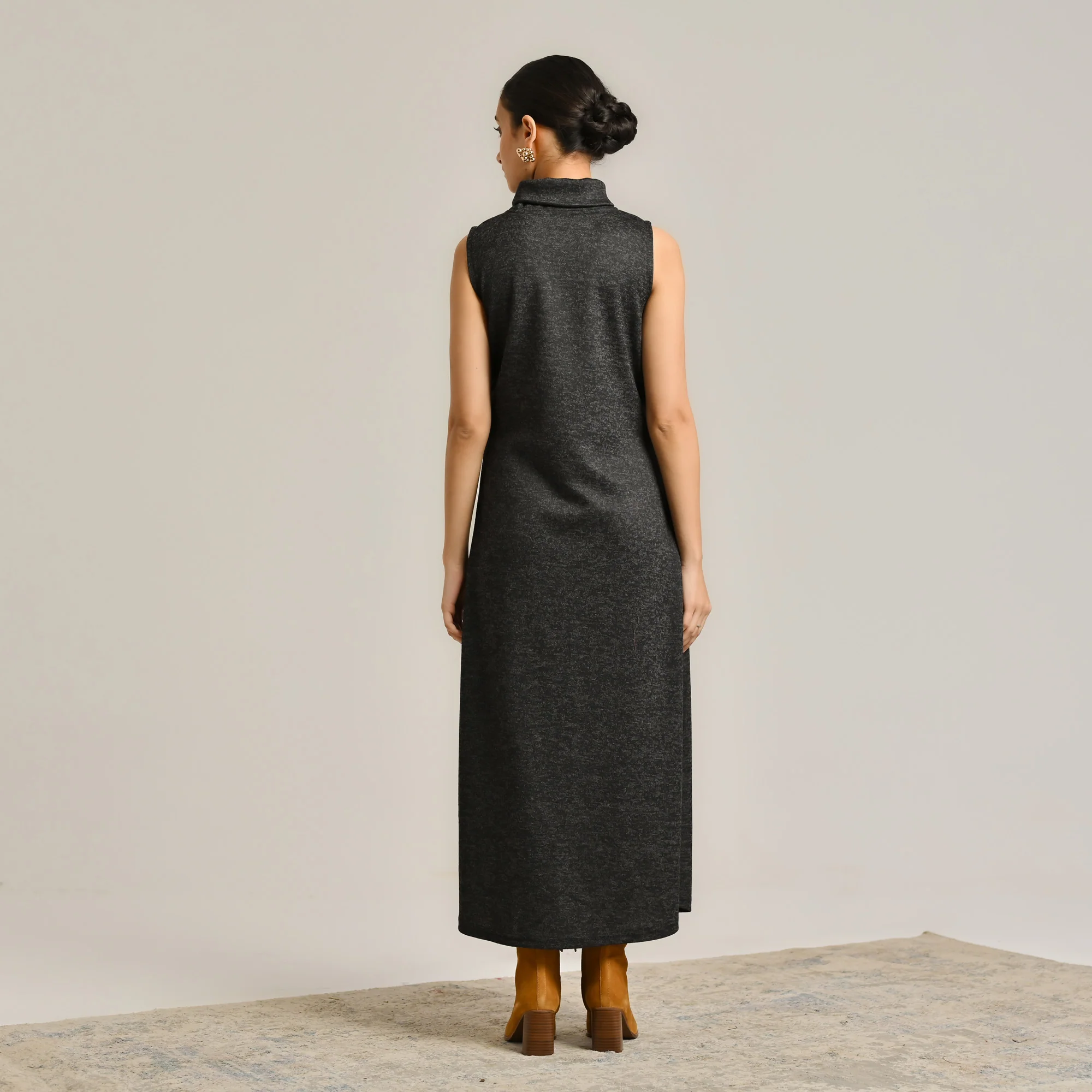 Black Woollen Winter Dress with Shrug - Image 9