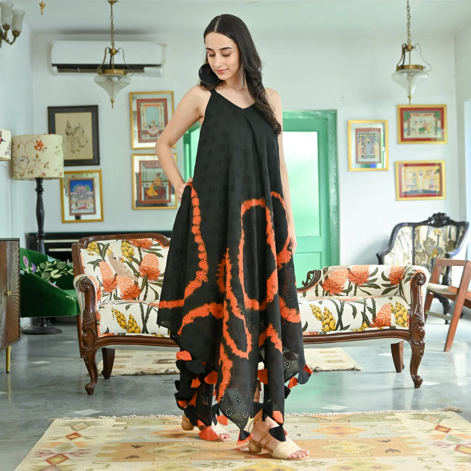 Blissful Tales Black & Rust Schiffli Tie Dye Dress - Image 3