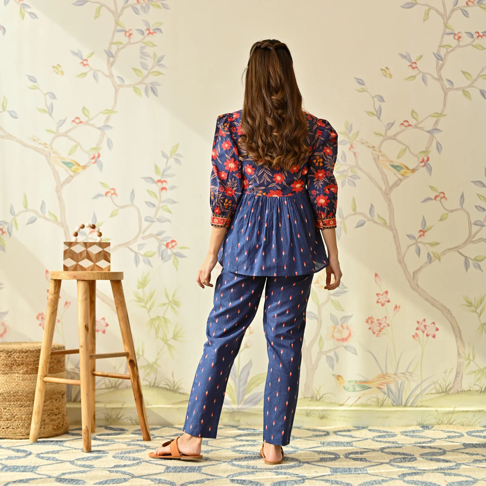 Blue Floral Printed Cotton Co-ord Set - Image 5