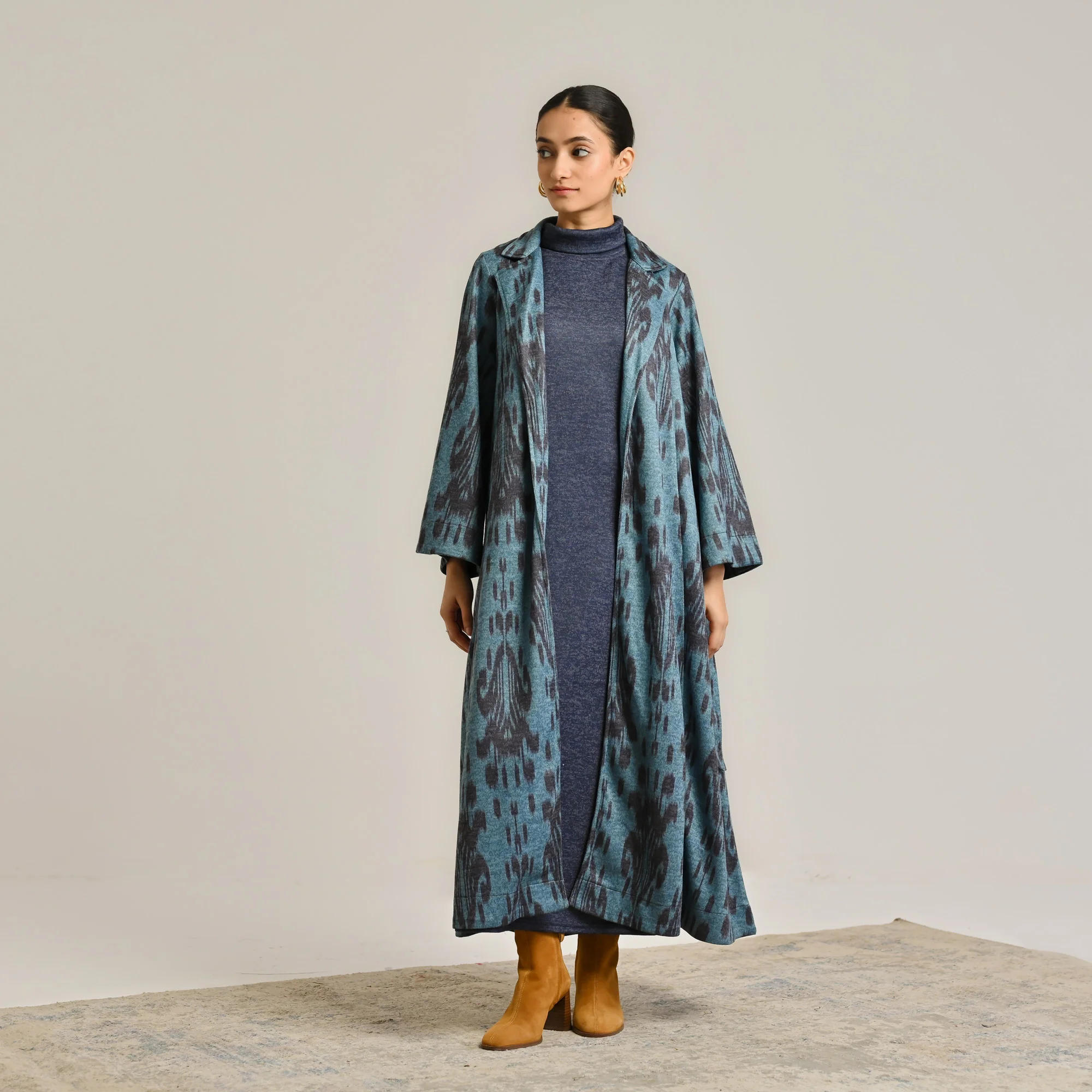 Blue Woollen Statement Trench Coat with Belt Detail - Image 3