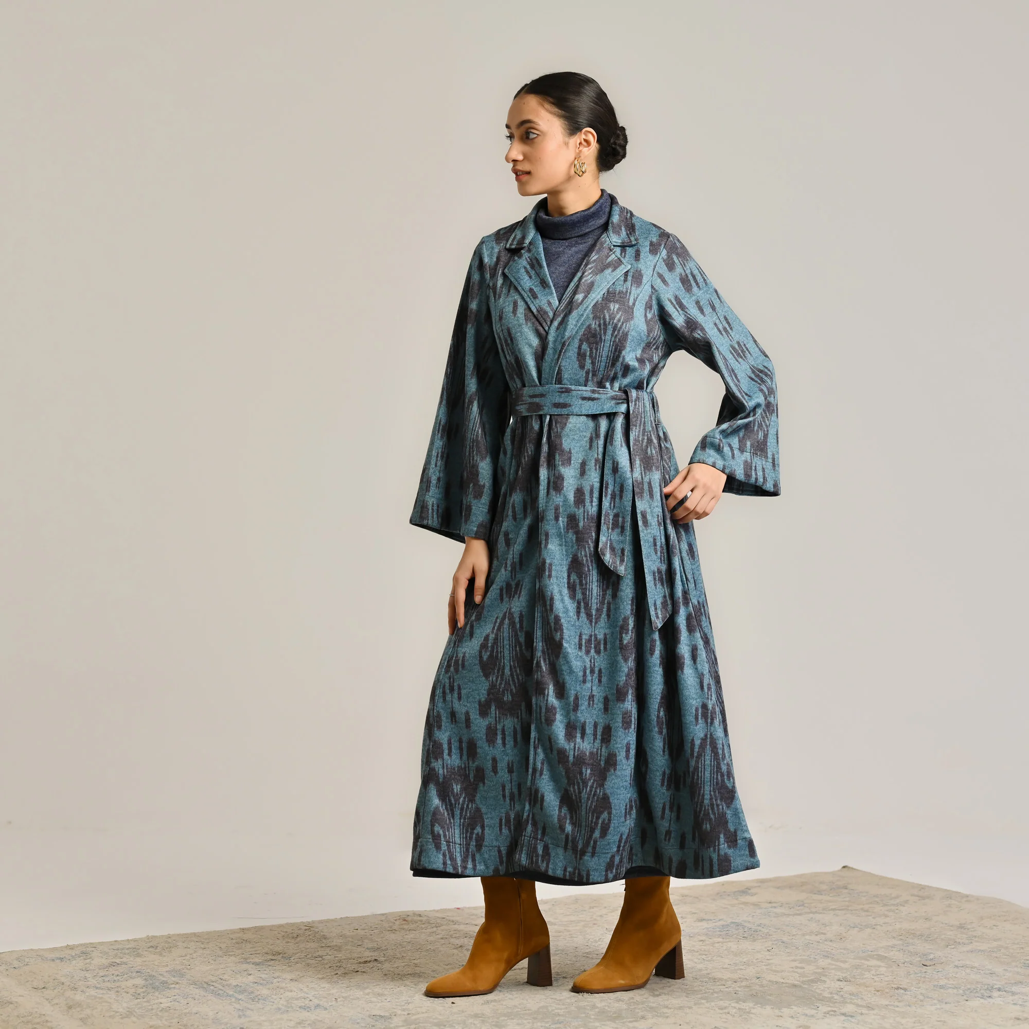 Blue Woollen Statement Trench Coat with Belt Detail - Image 7