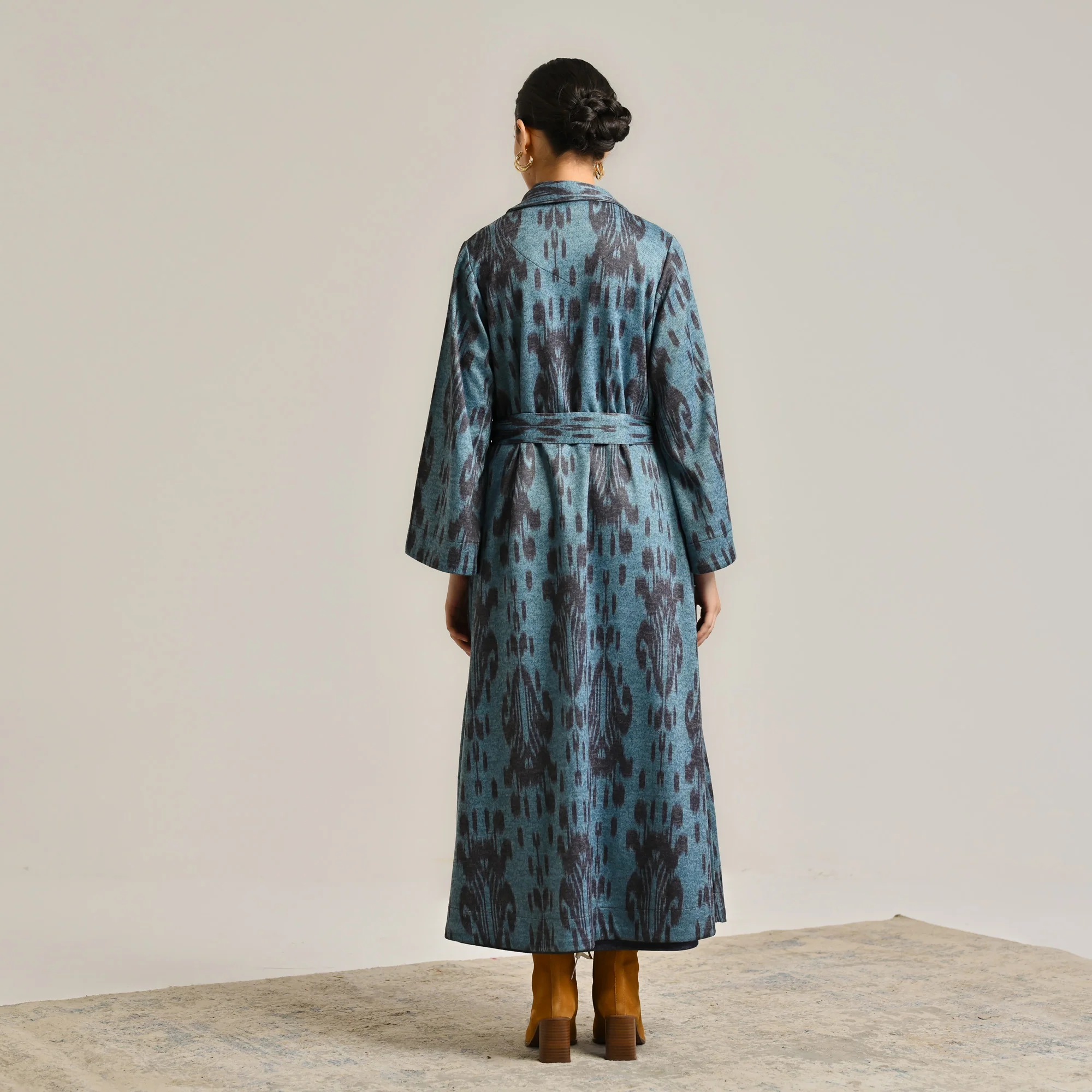 Blue Woollen Statement Trench Coat with Belt Detail - Image 8
