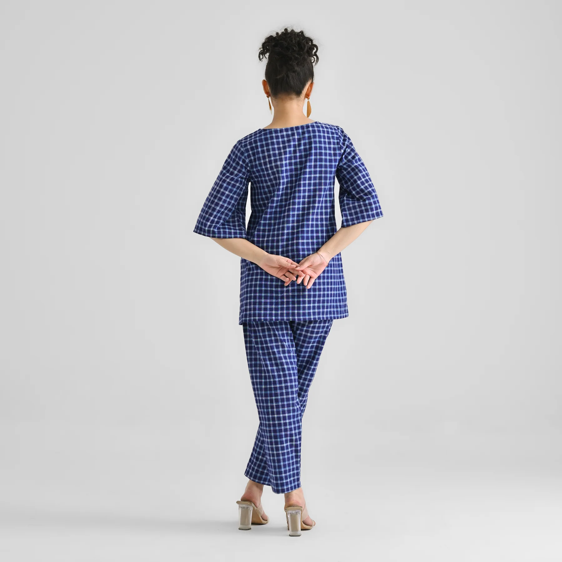Blue Woven Cotton Co-ord Set with Slit Detail - Image 8
