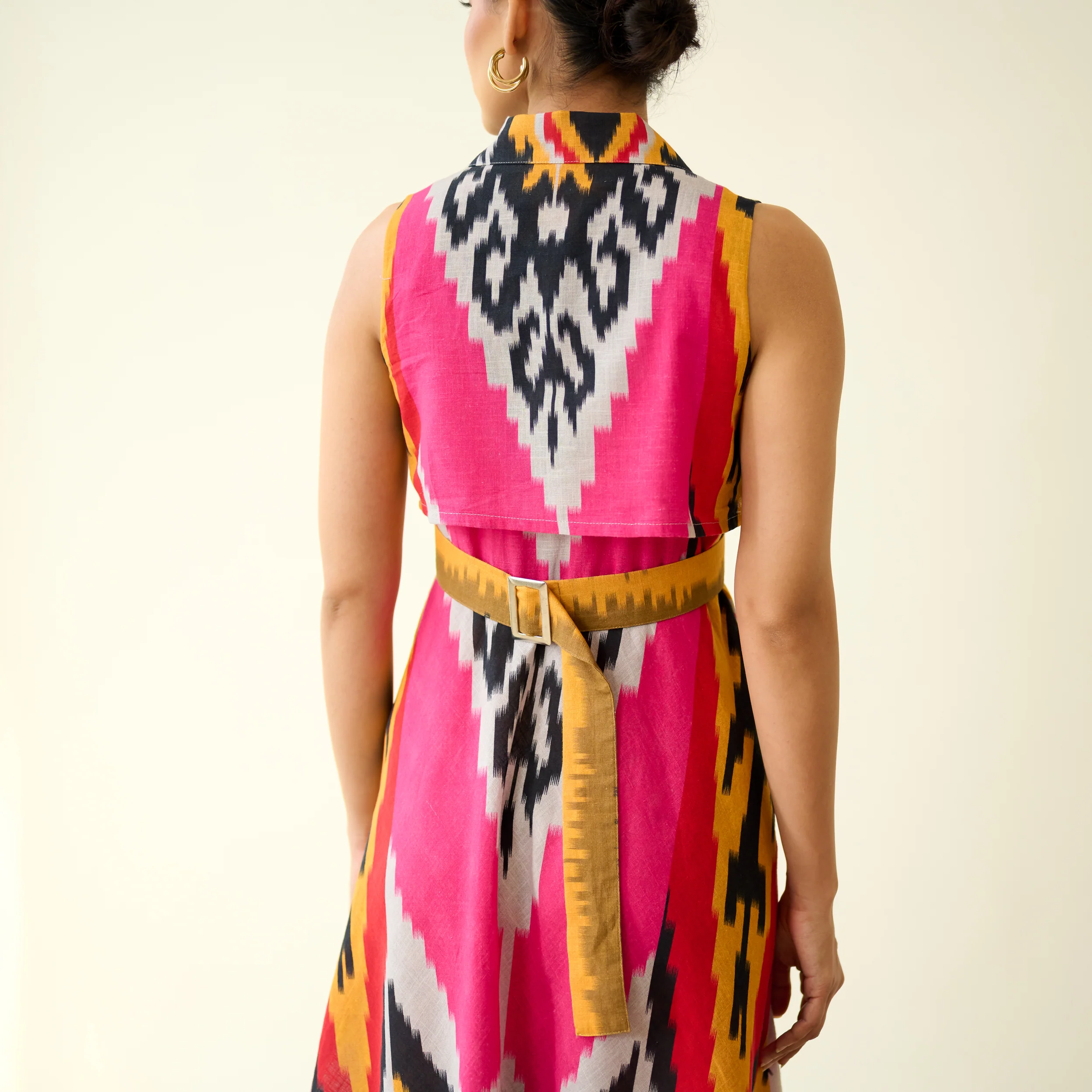 Bohemian Breeze Slub Cotton Dress - Pink & Grey - Image 3