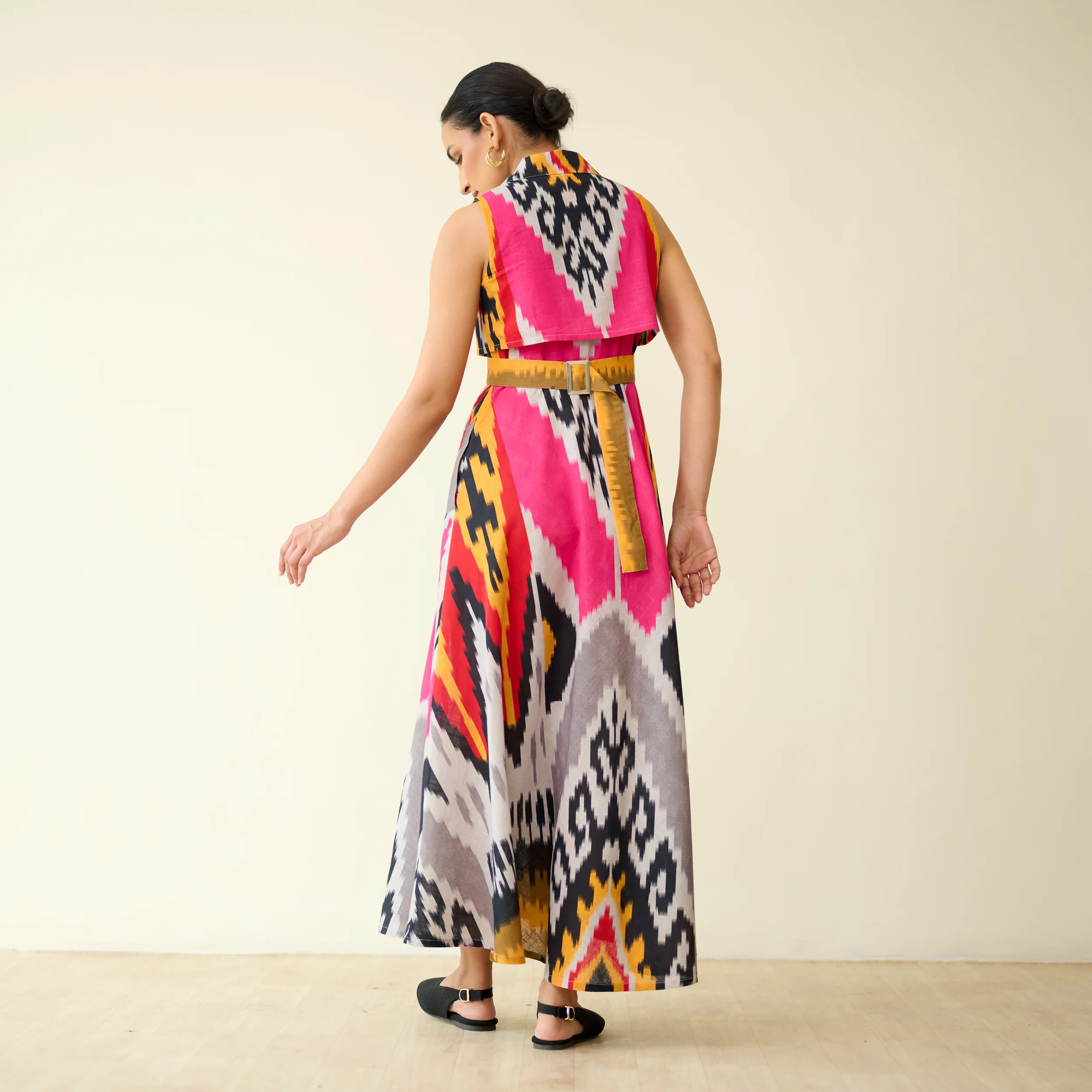 Bohemian Breeze Slub Cotton Dress - Pink & Grey - Image 4