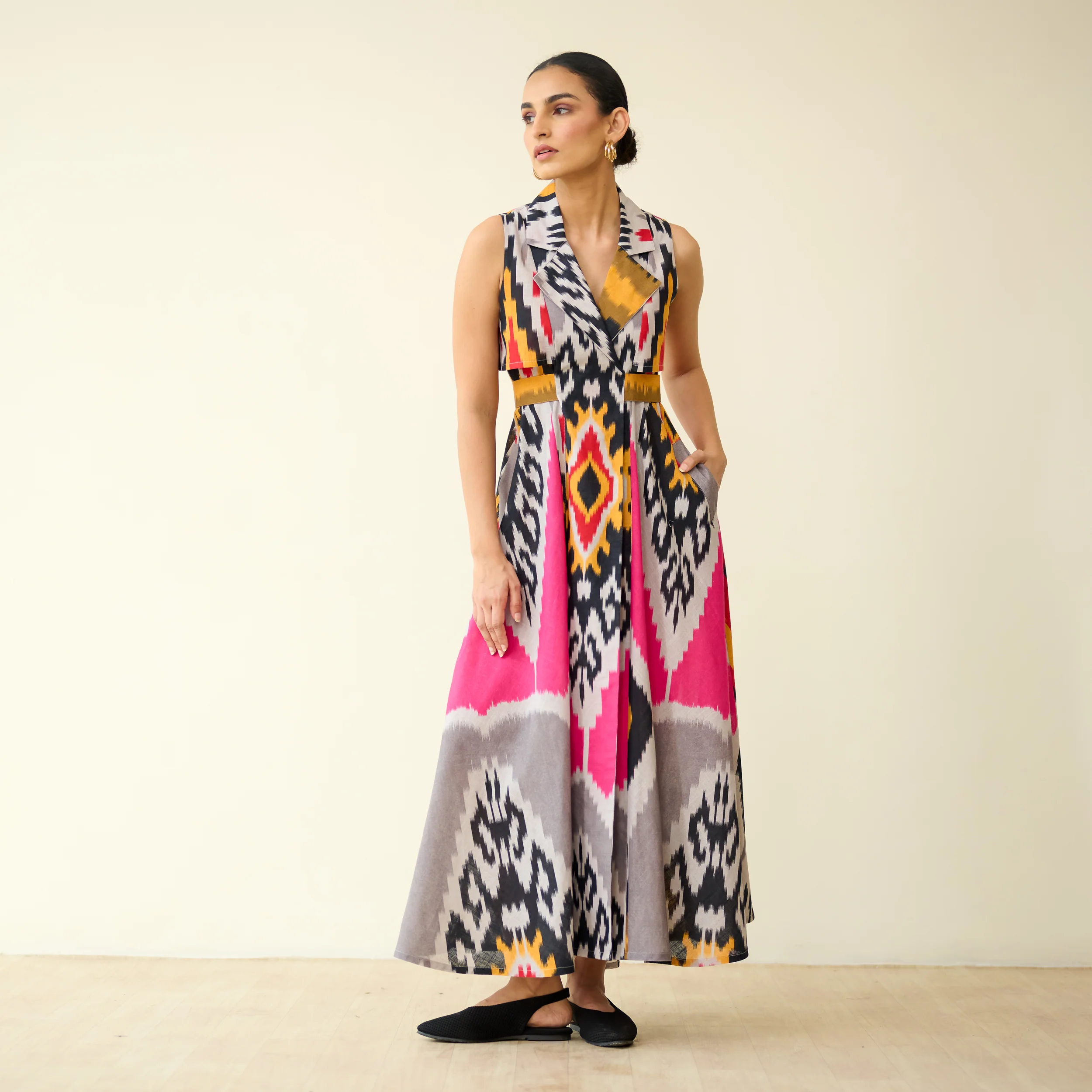 Bohemian Breeze Slub Cotton Dress - Pink & Grey - Image 7