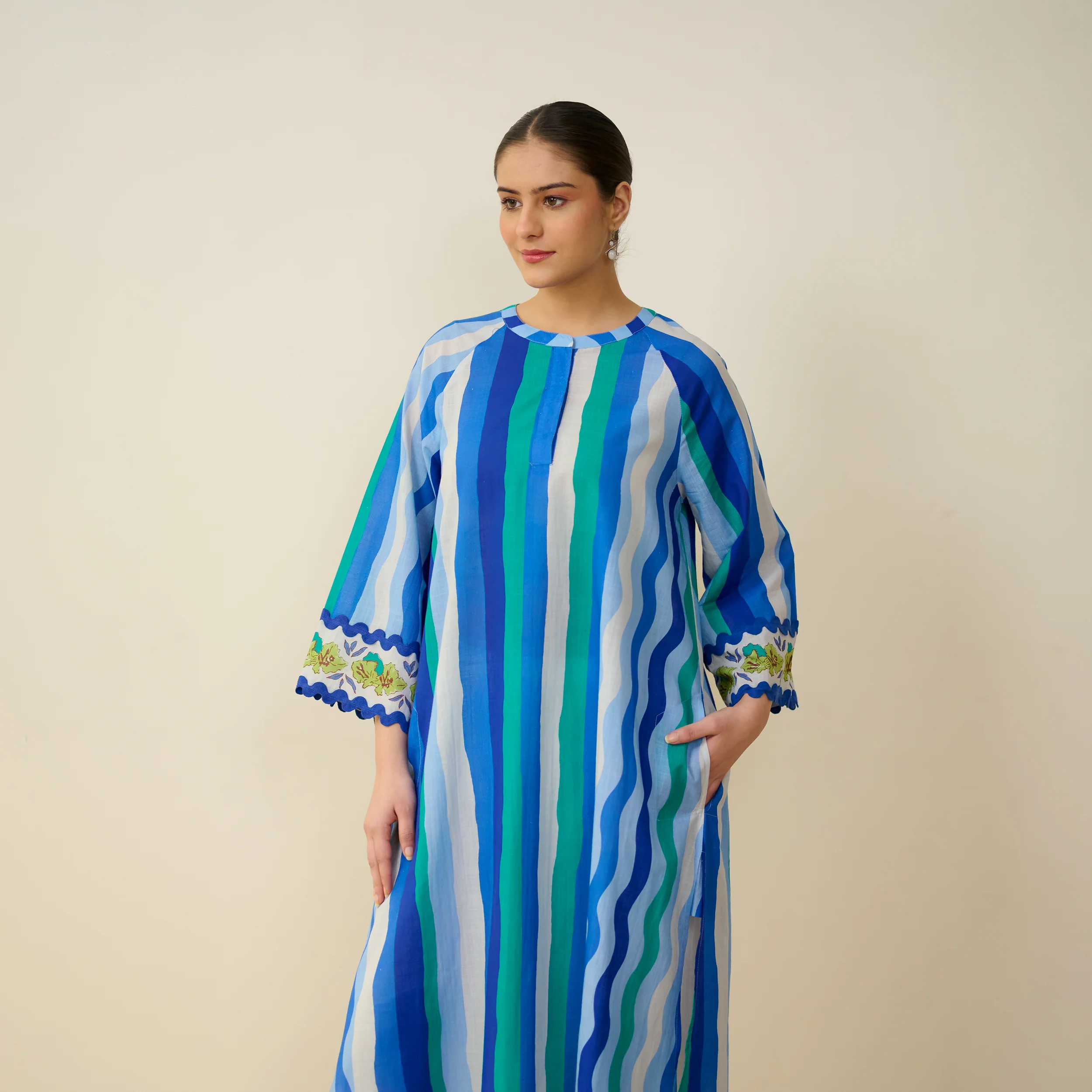 Bohemian Cotton Slub Breeze Kurta - Hues of Blue - Image 3