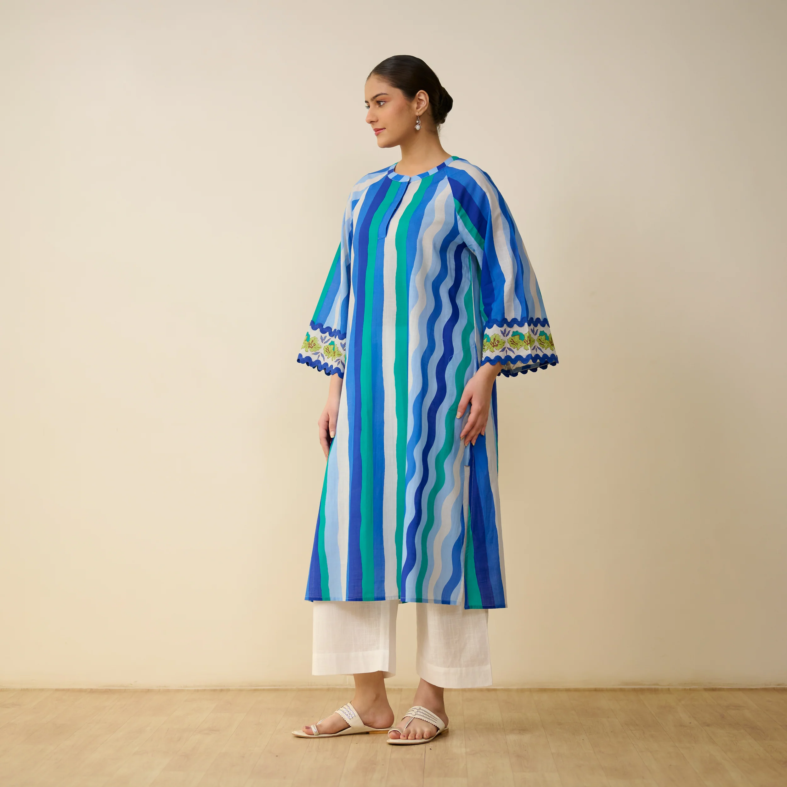 Bohemian Cotton Slub Breeze Kurta - Hues of Blue - Image 4