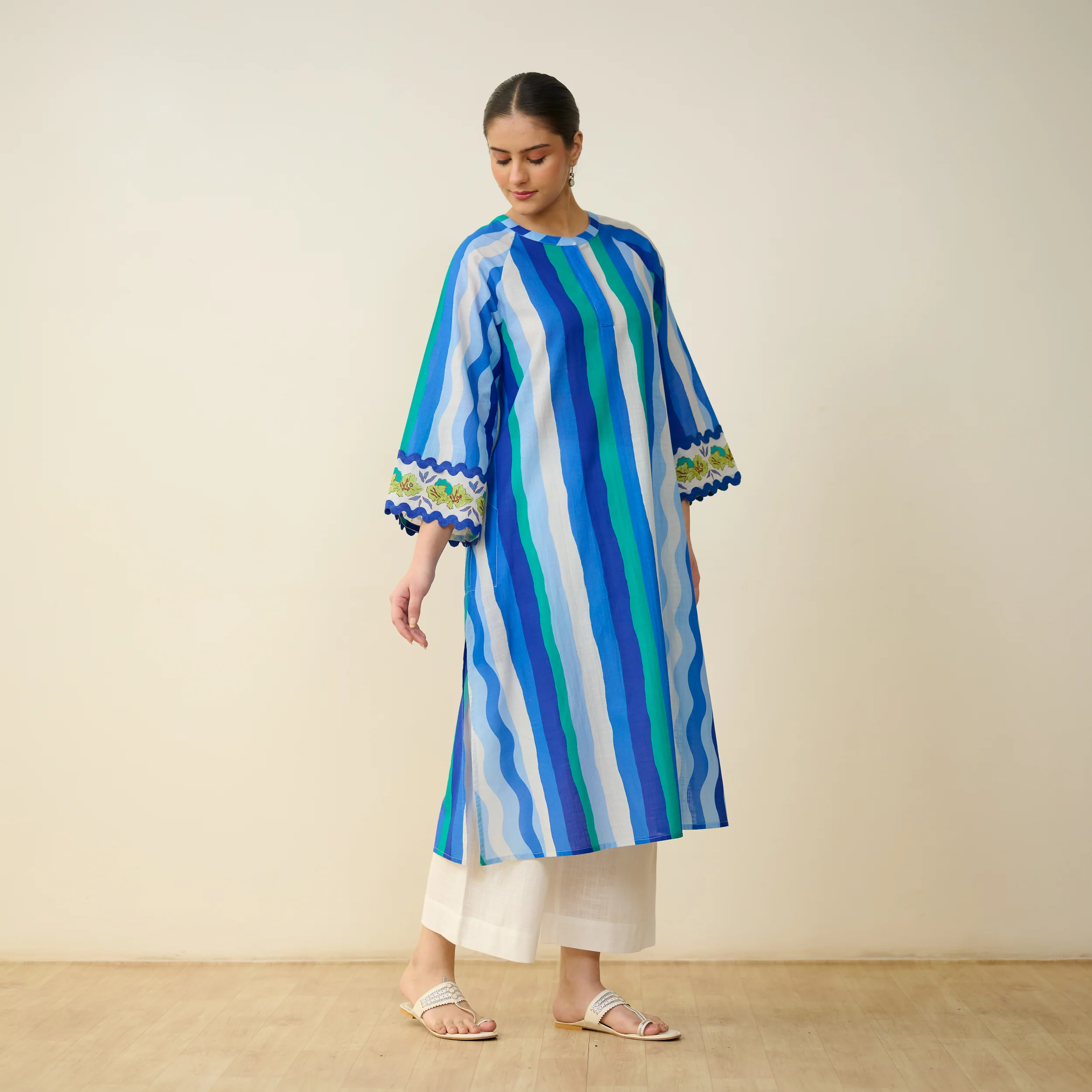 Bohemian Cotton Slub Breeze Kurta - Hues of Blue - Image 5