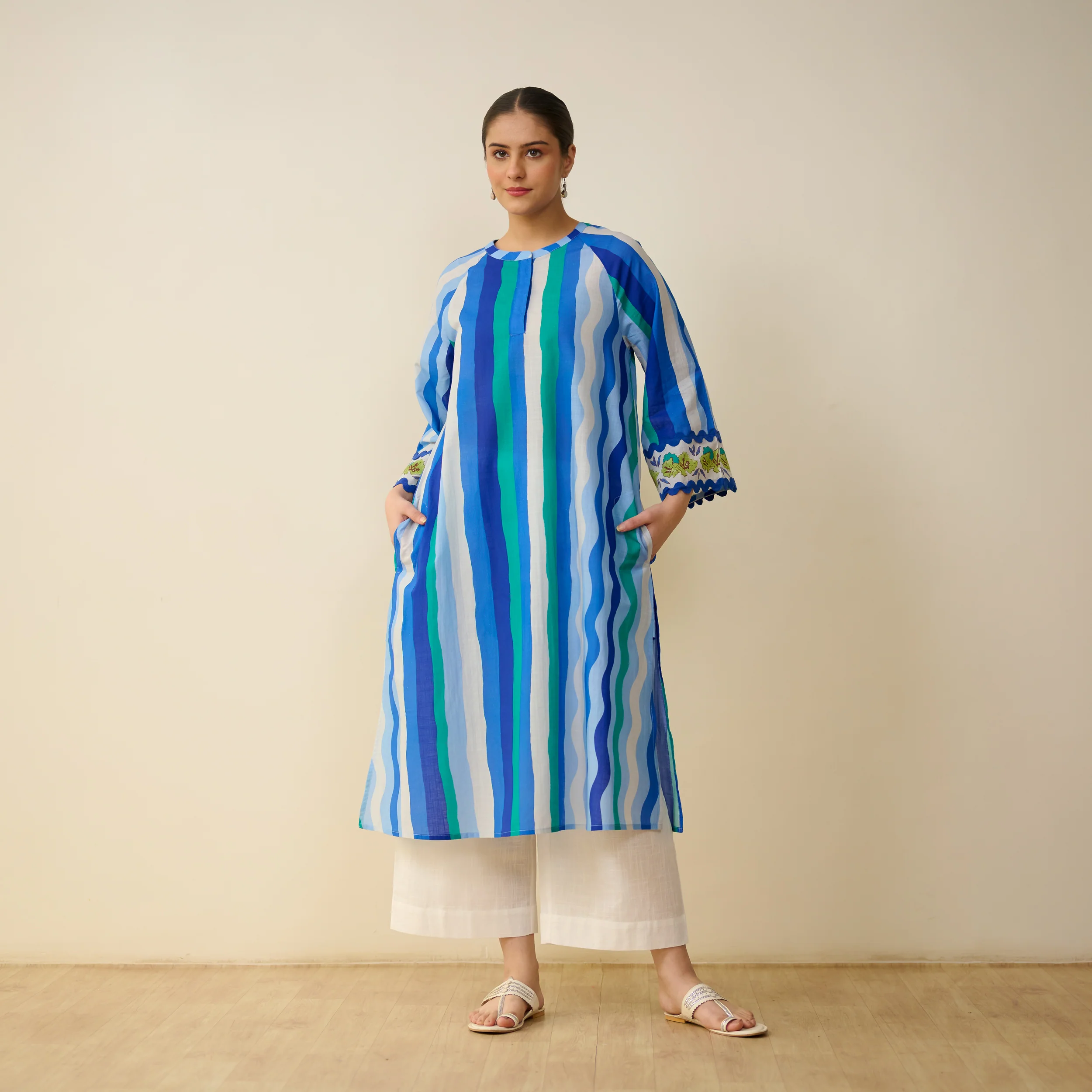 Bohemian Cotton Slub Breeze Kurta - Hues of Blue - Image 6