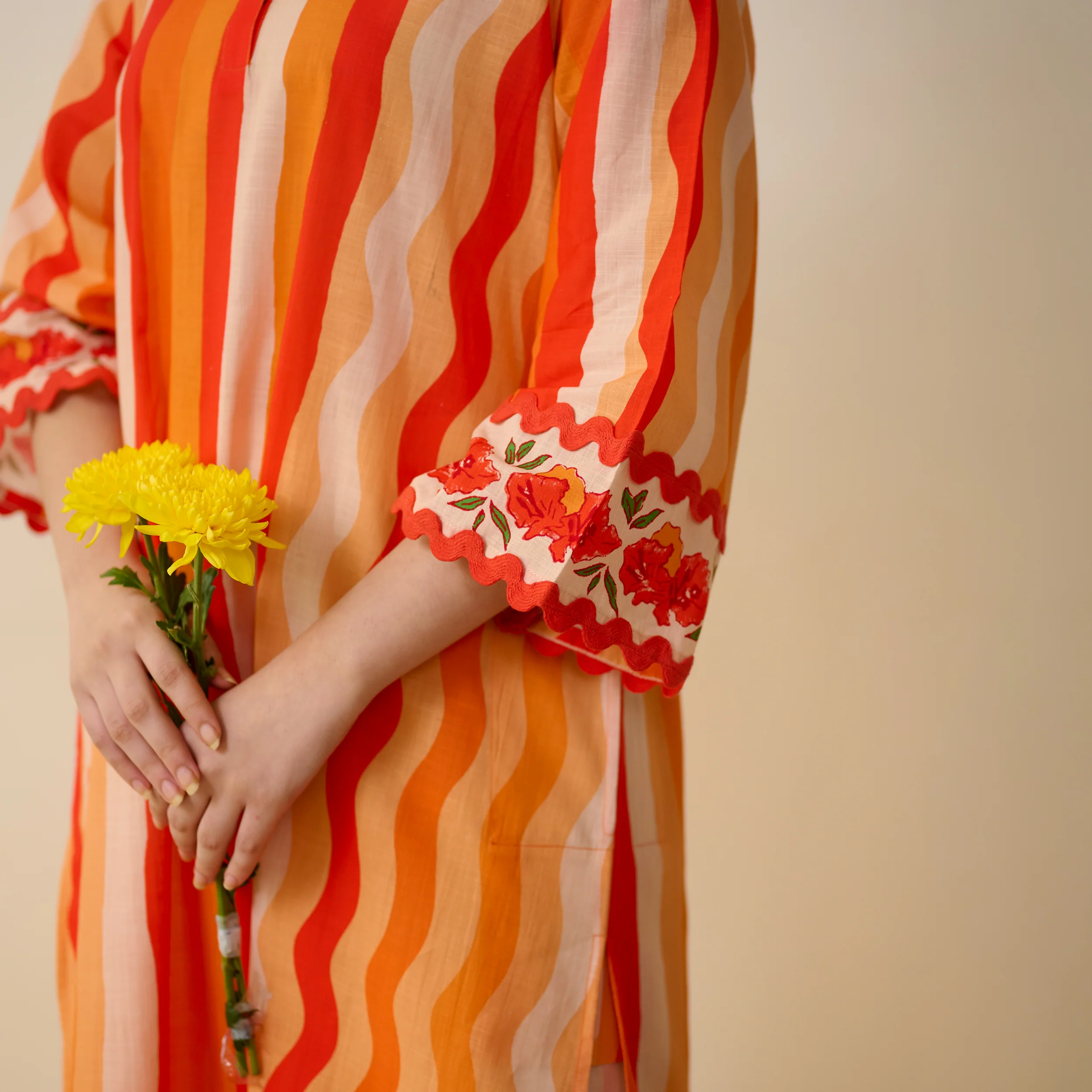 Bohemian Cotton Slub Breeze Kurta - Hues of Orange - Image 2