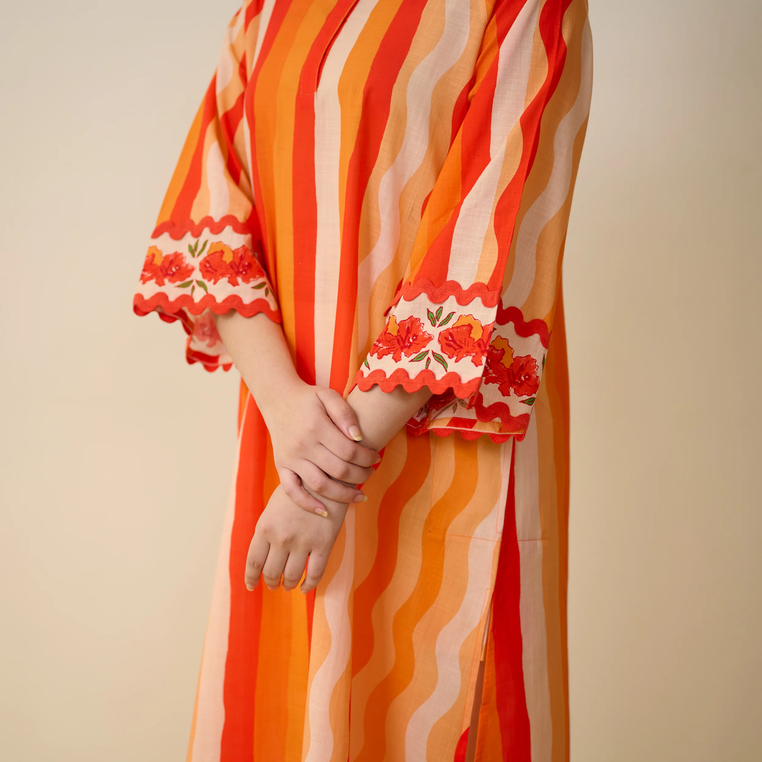 Bohemian Cotton Slub Breeze Kurta - Hues of Orange - Image 3
