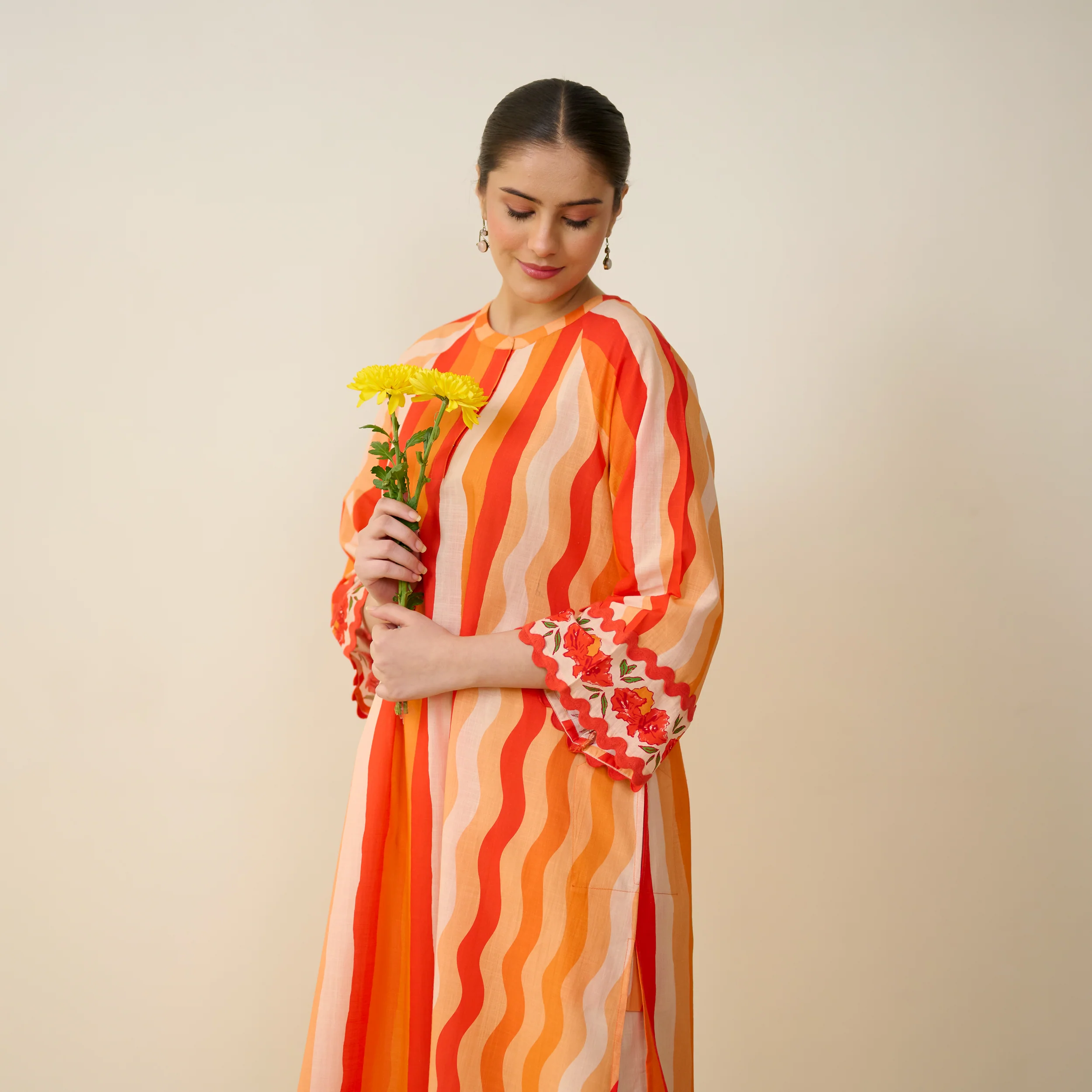 Bohemian Cotton Slub Breeze Kurta - Hues of Orange - Image 4