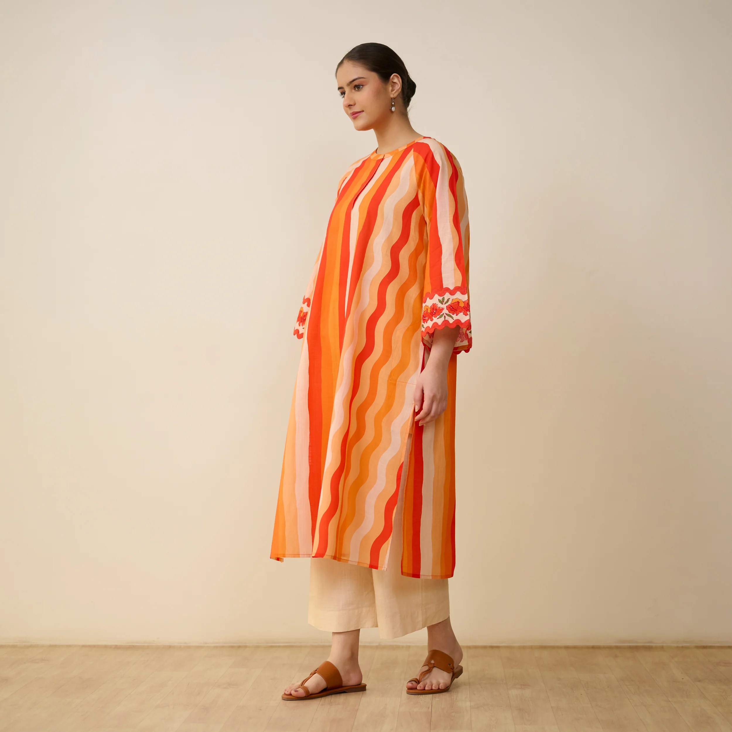 Bohemian Cotton Slub Breeze Kurta - Hues of Orange - Image 5