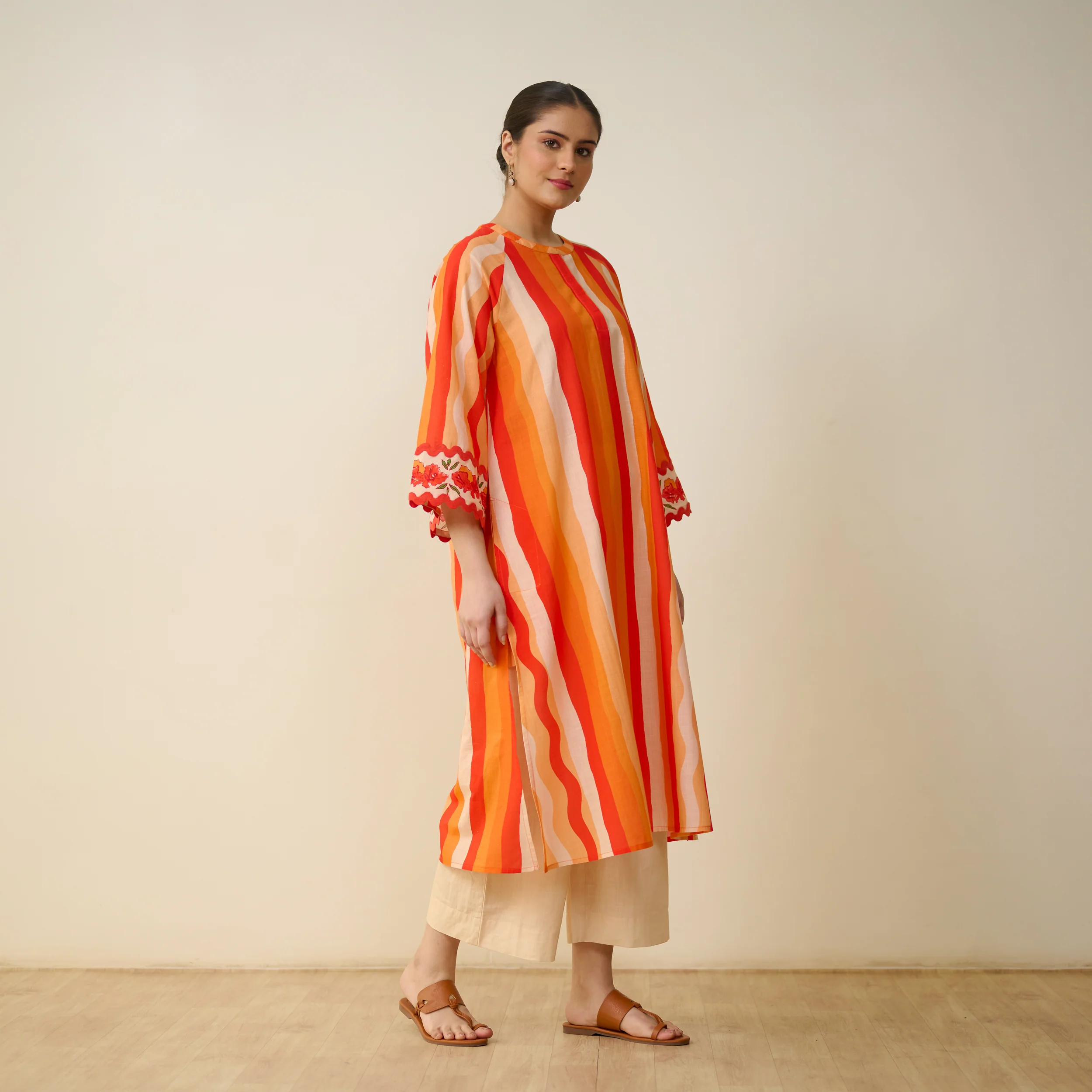 Bohemian Cotton Slub Breeze Kurta - Hues of Orange - Image 6