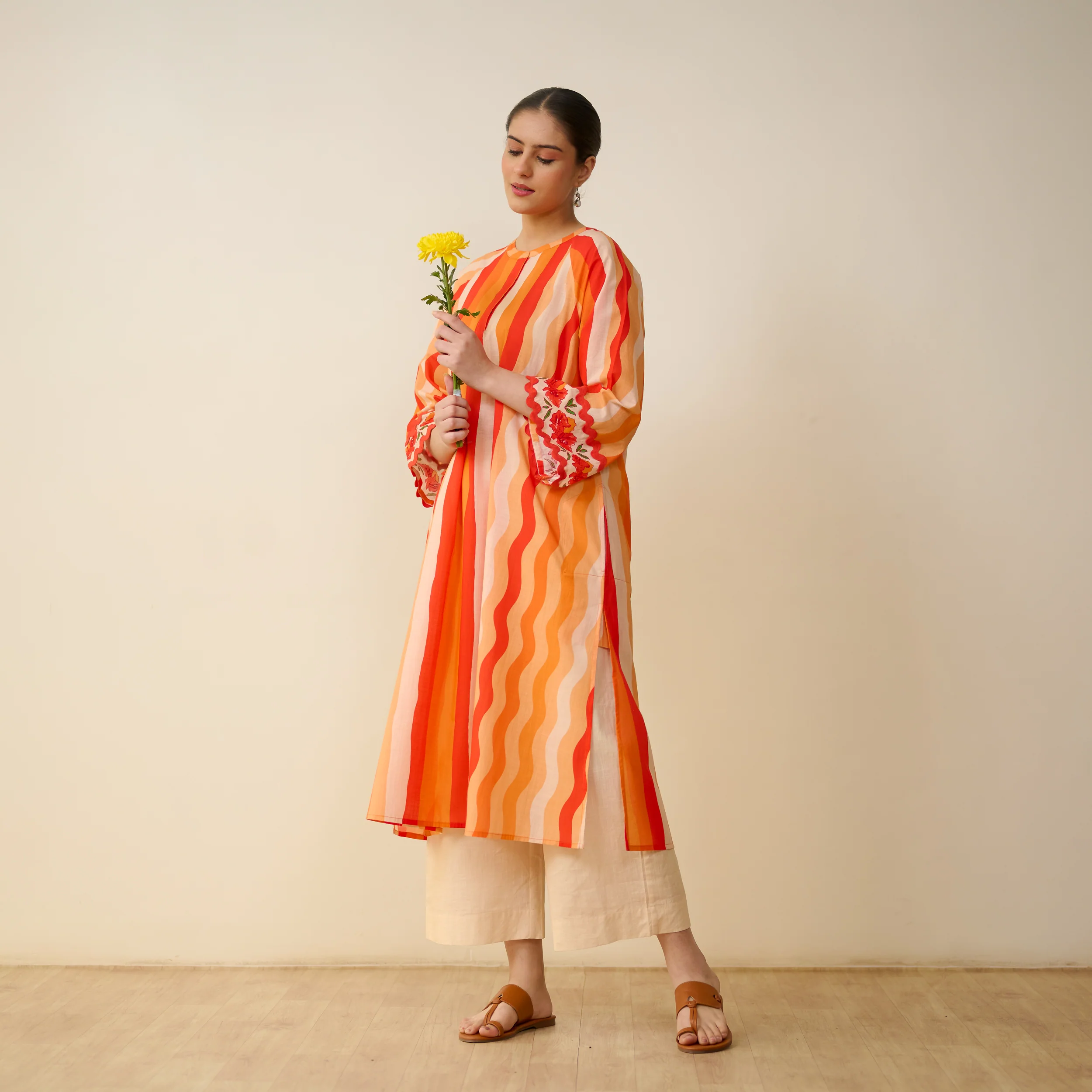 Bohemian Cotton Slub Breeze Kurta - Hues of Orange - Image 7