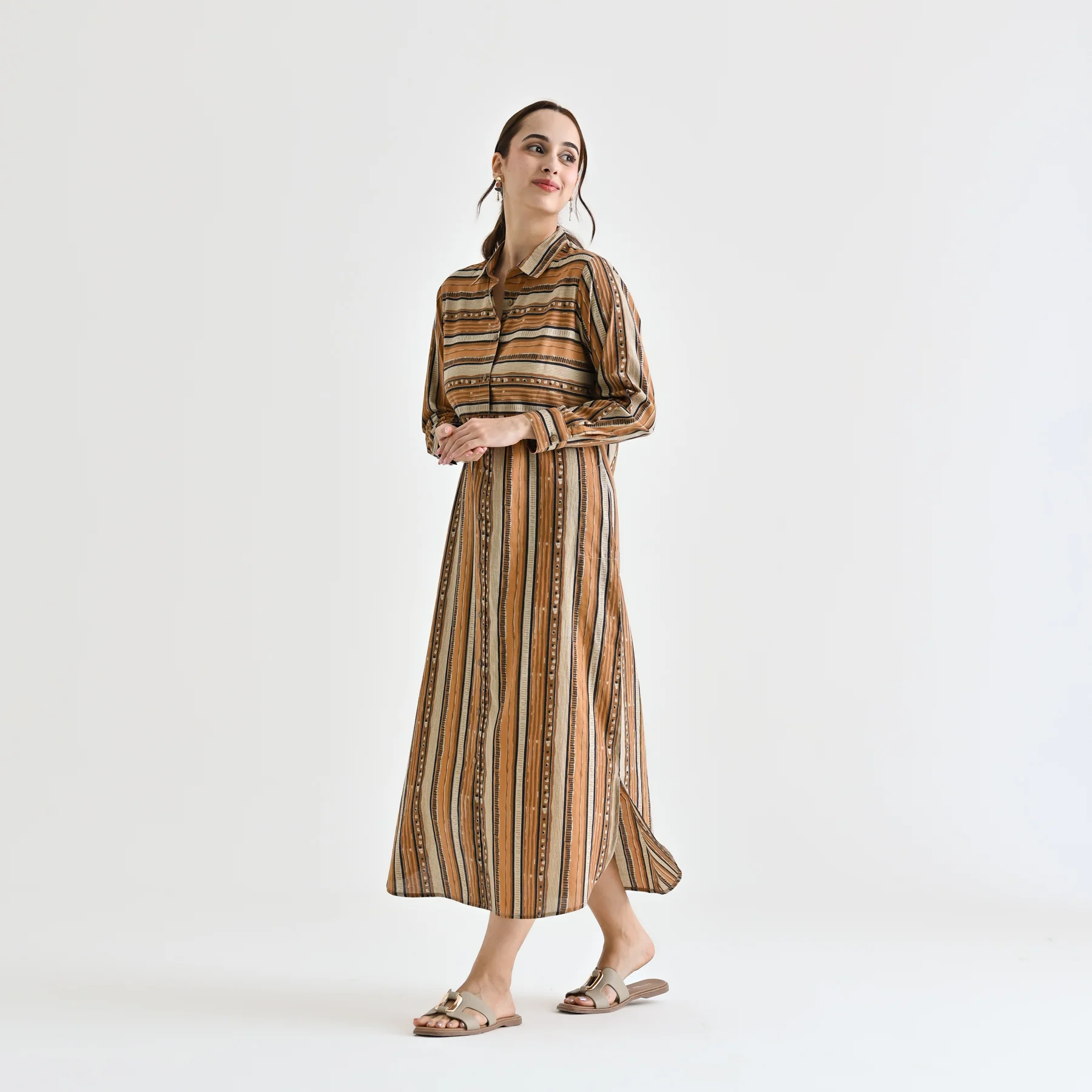 Brown Sanganeri Printed Cotton Kurta Dress - Image 3