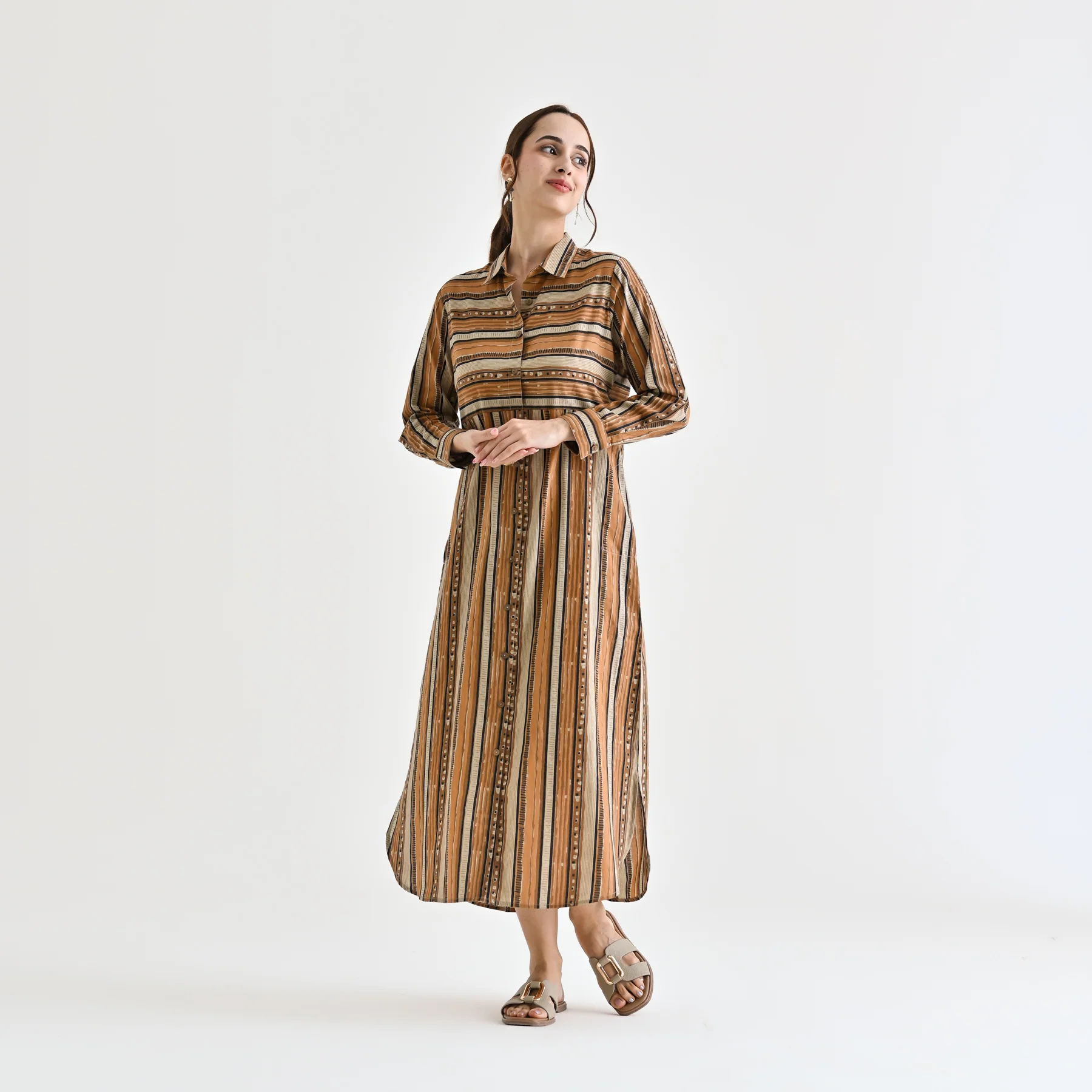 Brown Sanganeri Printed Cotton Kurta Dress - Image 5