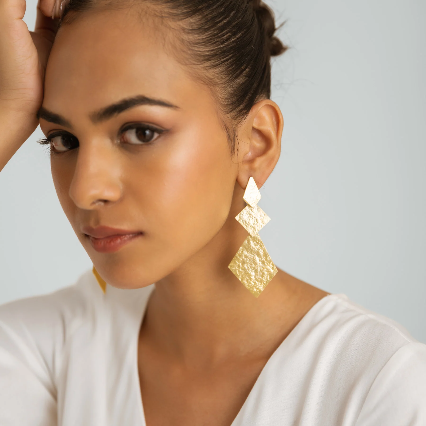 Brushed Drop Earrings - Gold - Image 3
