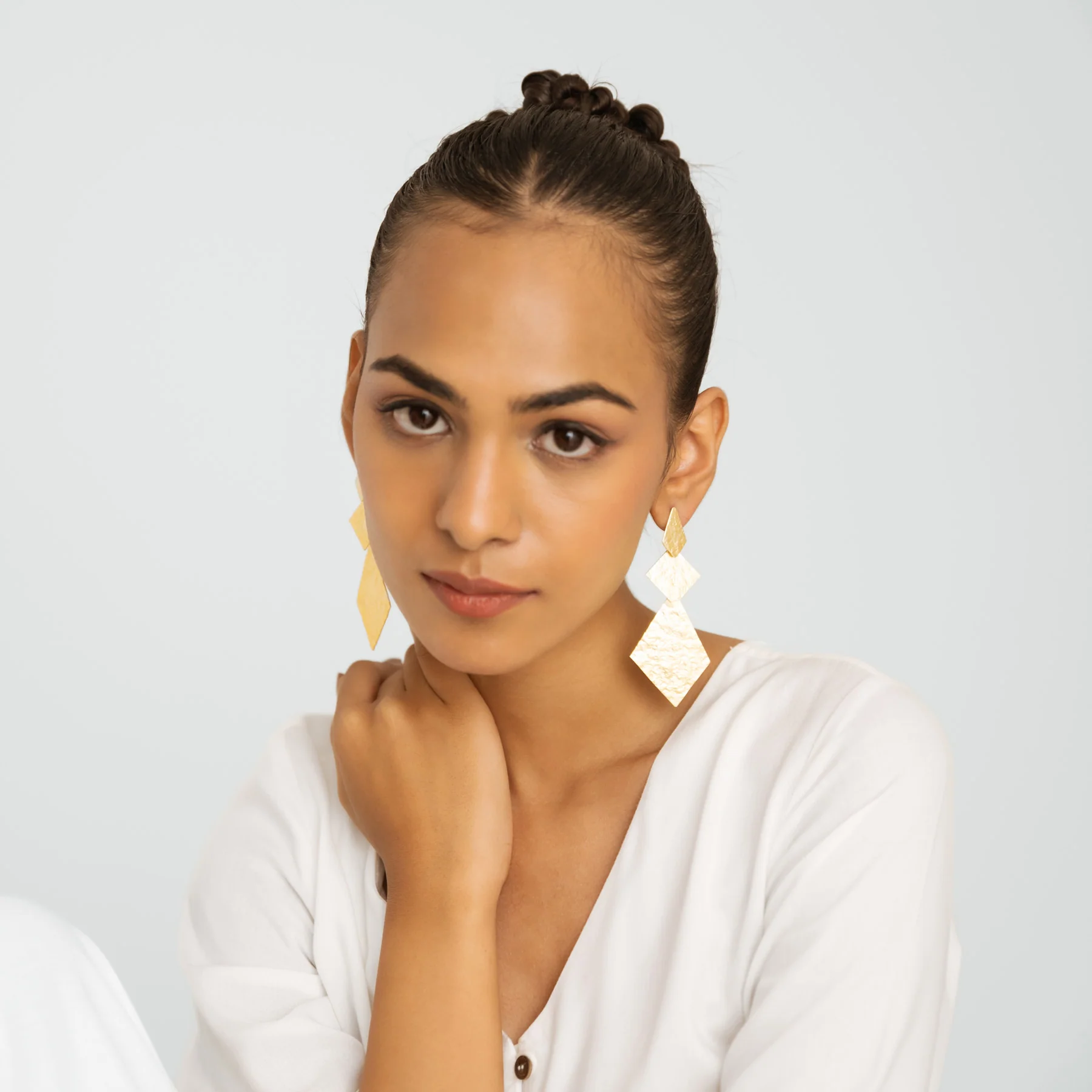 Brushed Drop Earrings - Gold - Image 4