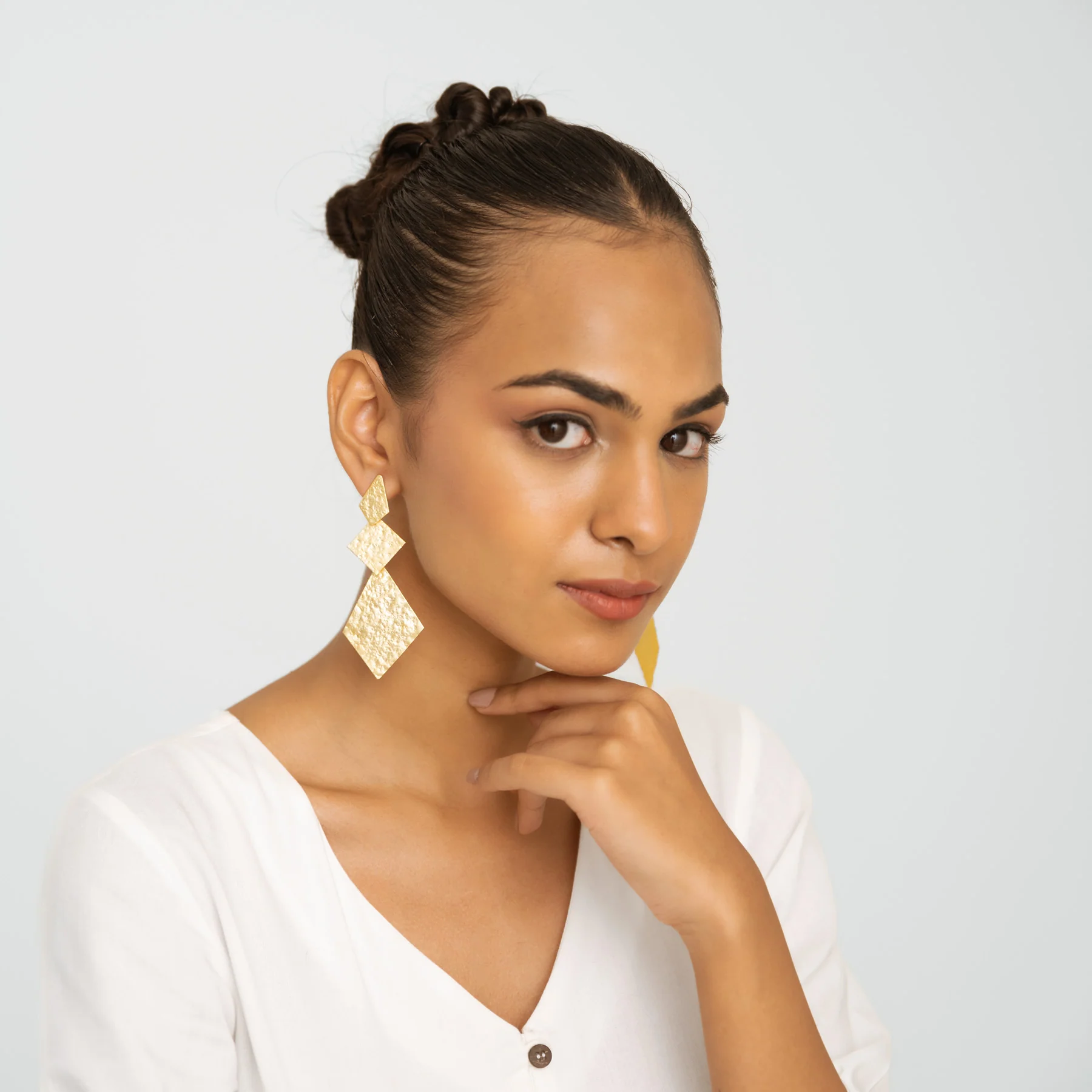 Brushed Drop Earrings - Gold - Image 5