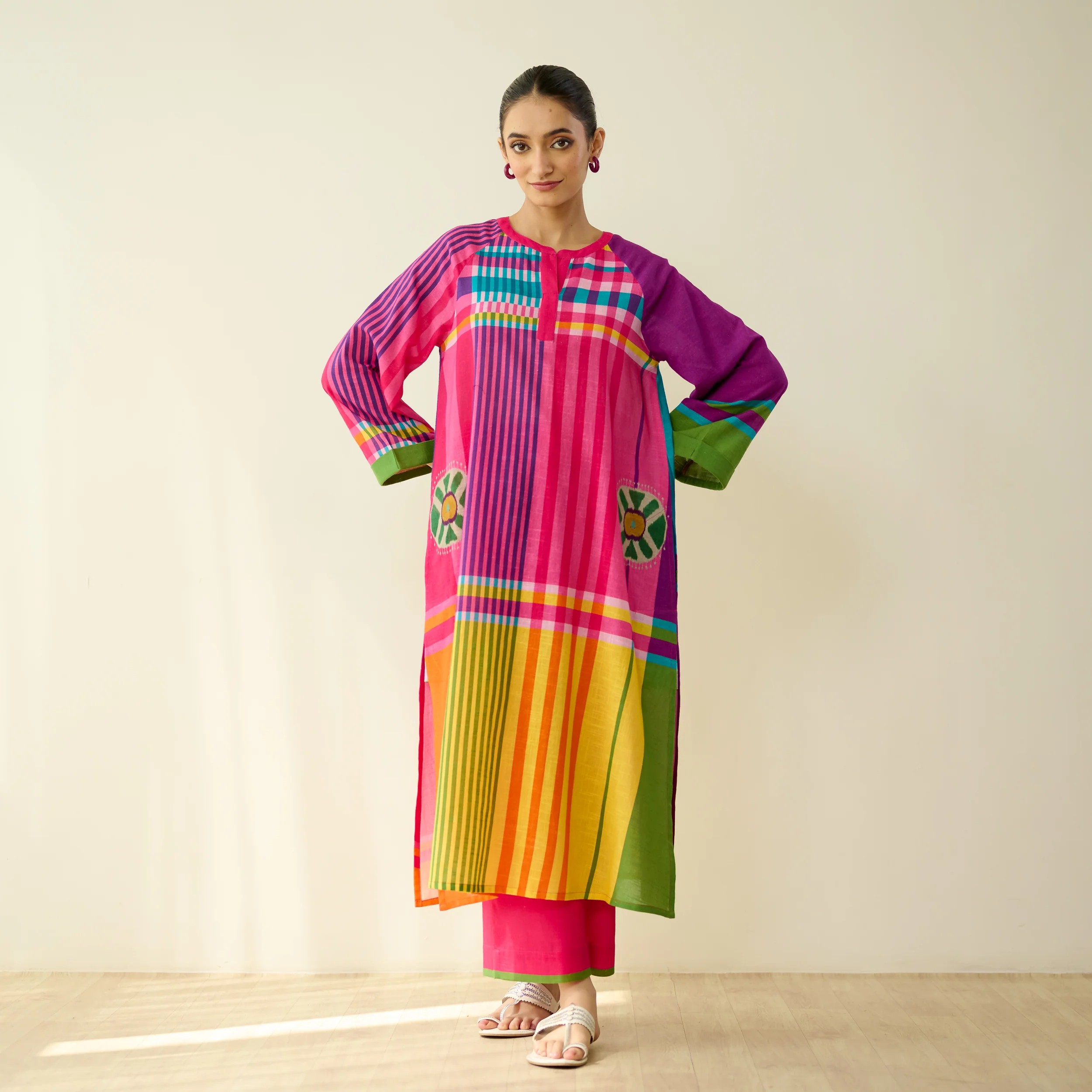 Checkmate Pure Slub Cotton Kurta Set - Multicolour - Image 3