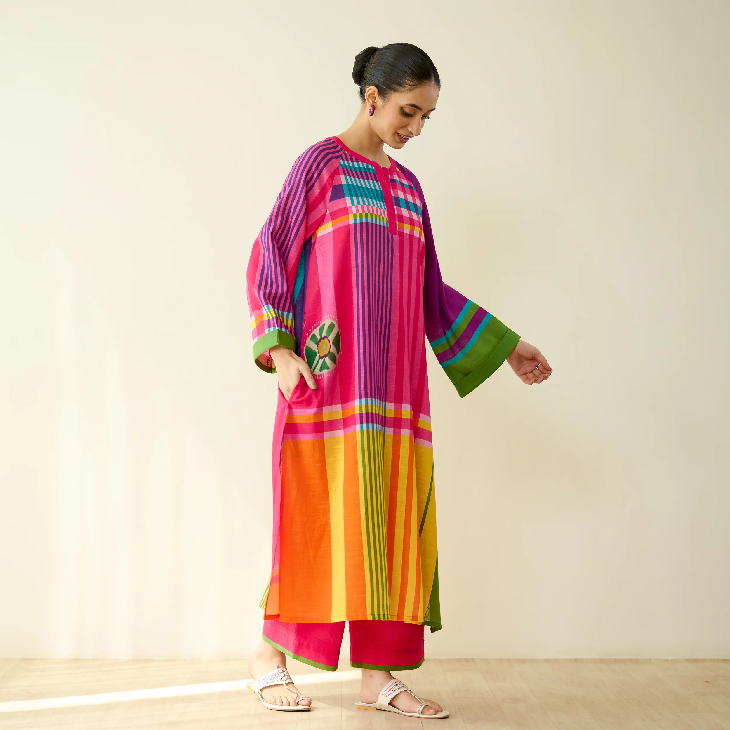 Checkmate Pure Slub Cotton Kurta Set - Multicolour - Image 9