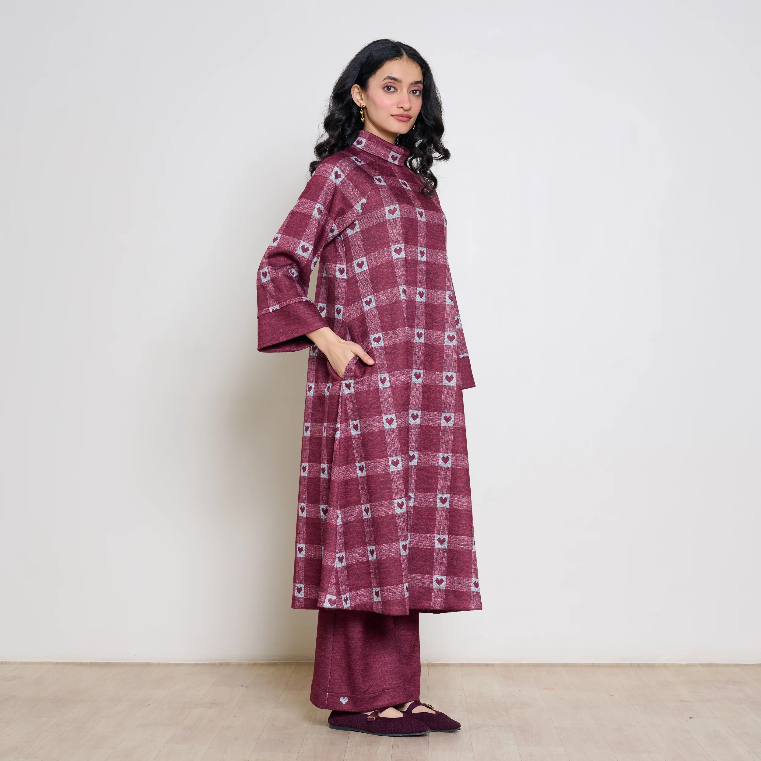 Childhood Sweetheart Woollen Kurta Set - Maroon - Image 4