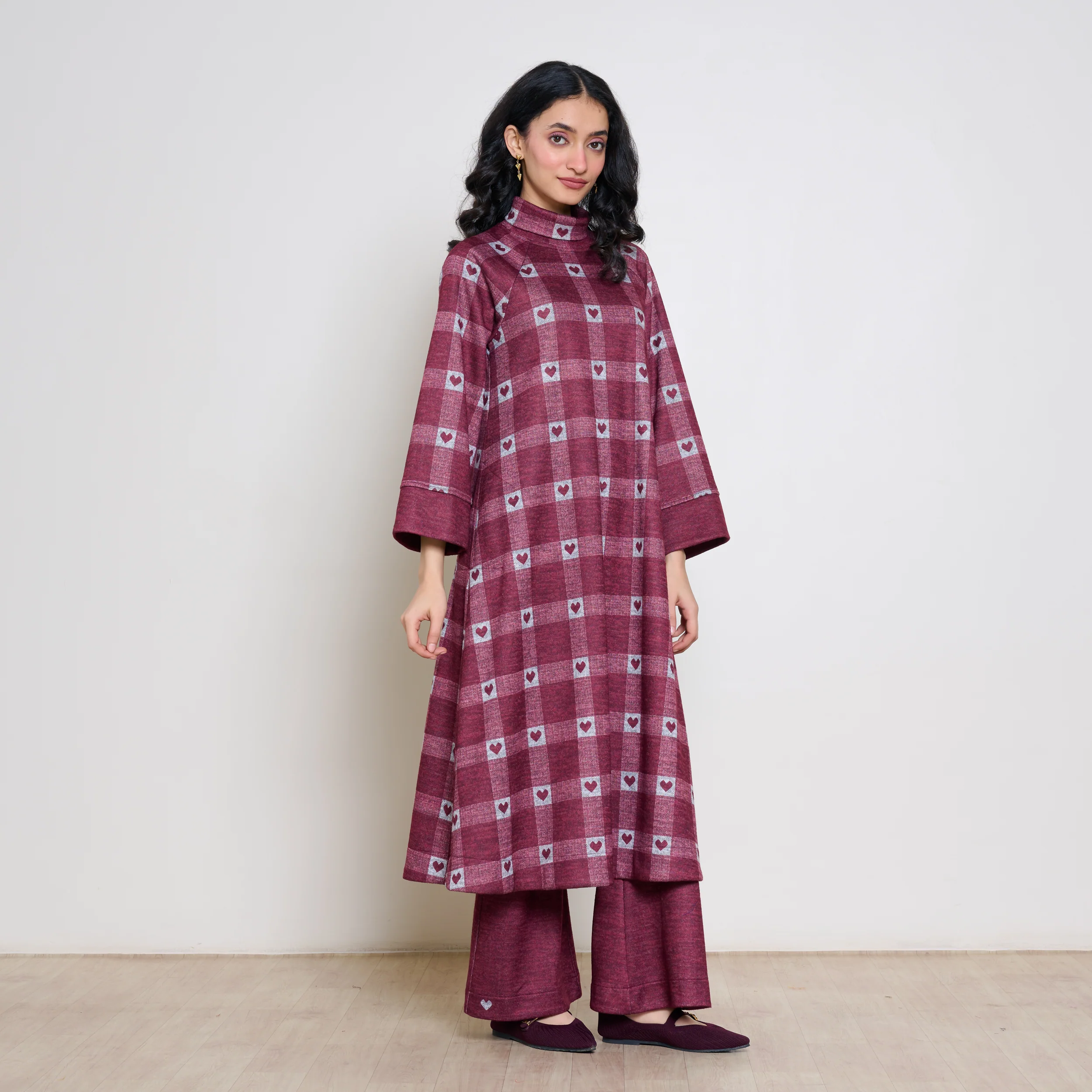 Childhood Sweetheart Woollen Kurta Set - Maroon - Image 9