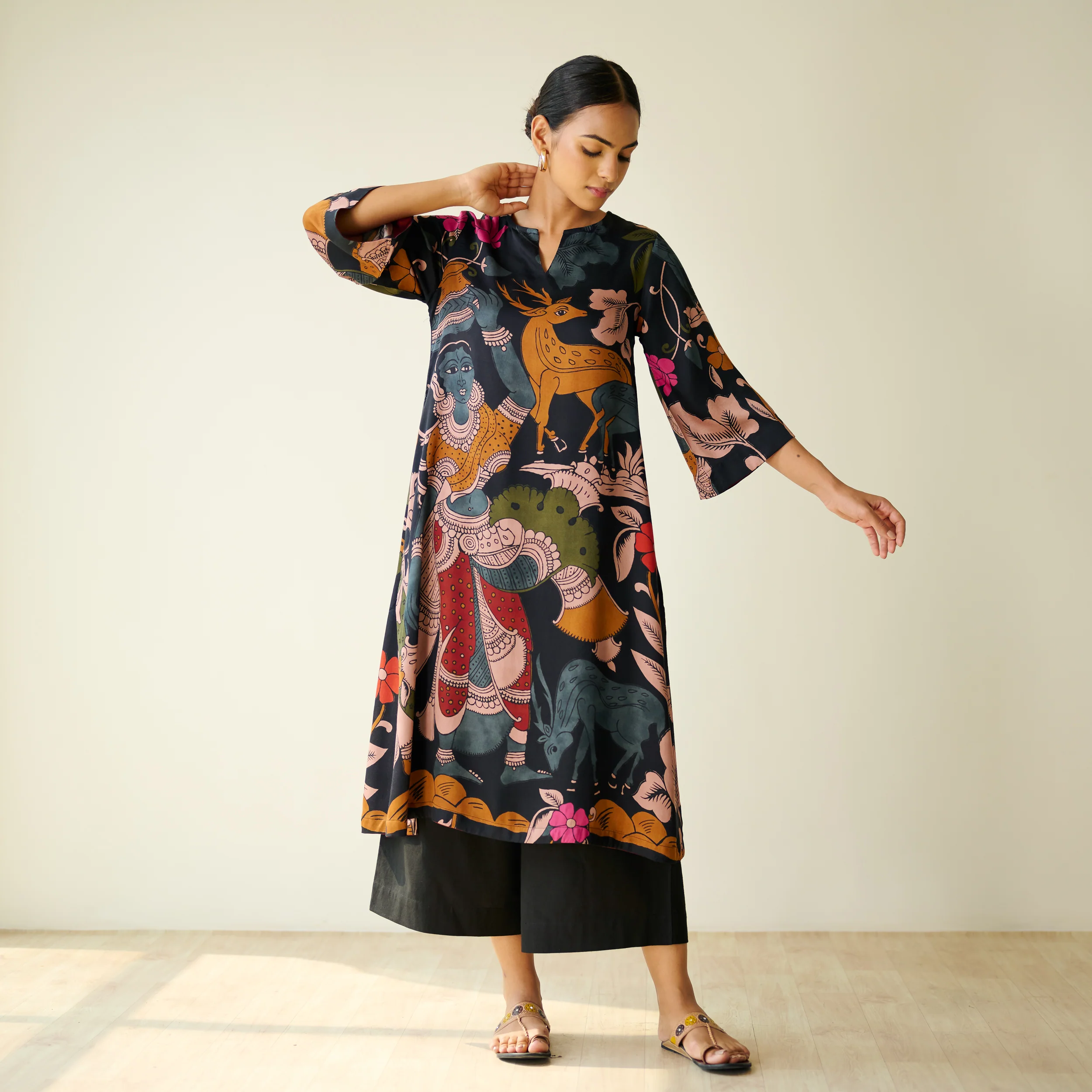 Chitra Modal Satin Kurta - Black - Image 3