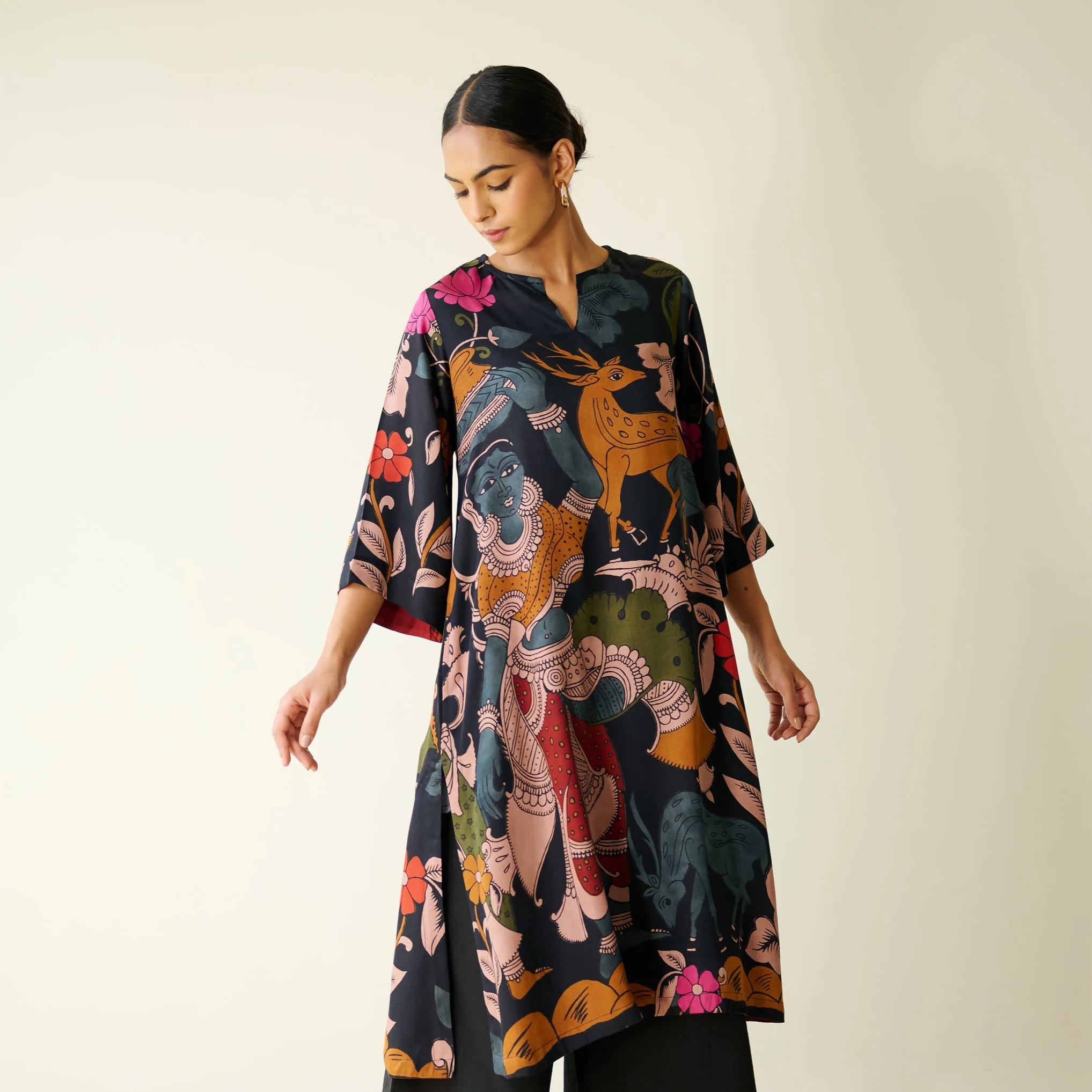 Chitra Modal Satin Kurta - Black - Image 4